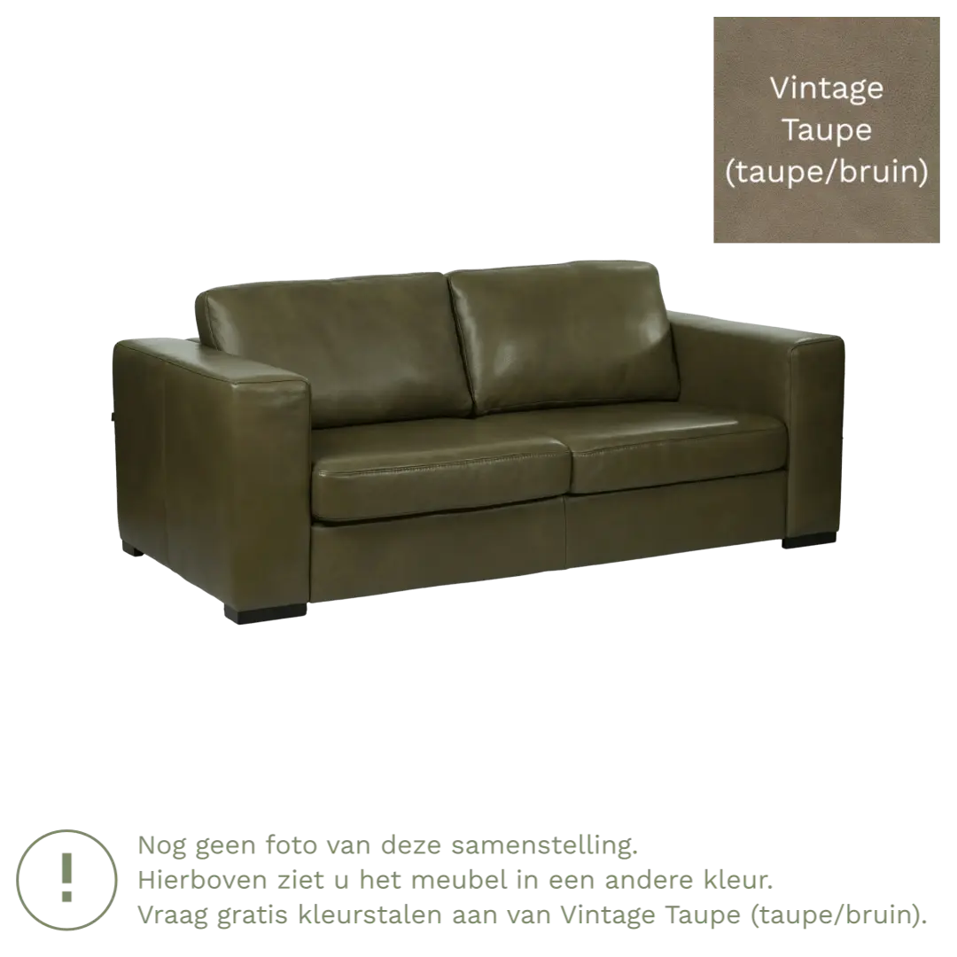 afbeelding van Leren bank Flow - 2 zits - Vintage Taupe (taupe/bruin) - Poten hout bruin