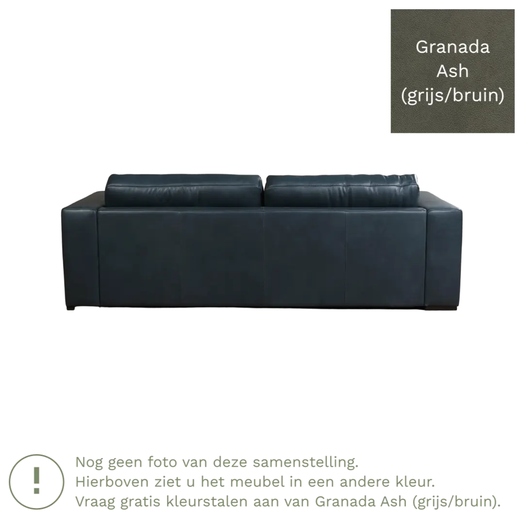 afbeelding van Leren bank Flow - 3,5 zits - Granada Ash (grijs/bruin) - Poten hout zwart