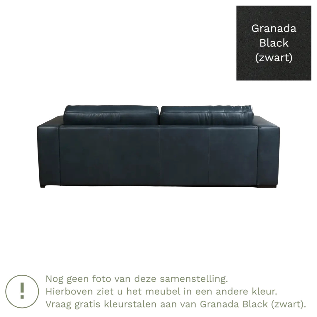 afbeelding van Leren bank Flow - 3,5 zits - Granada Black (zwart) - Poten hout bruin