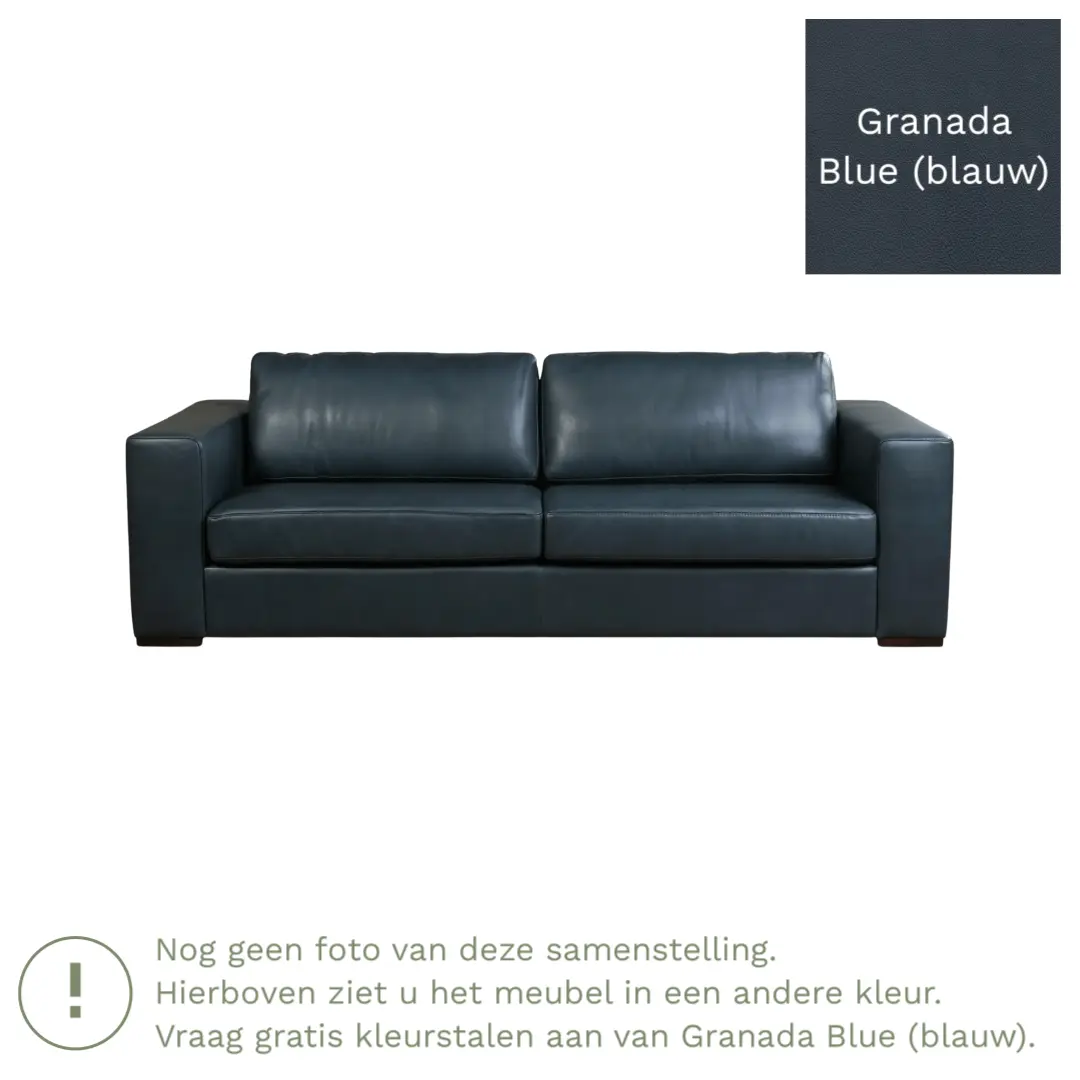 afbeelding van Leren bank Flow - 3,5 zits - Granada Blue (blauw) - Poten hout zwart