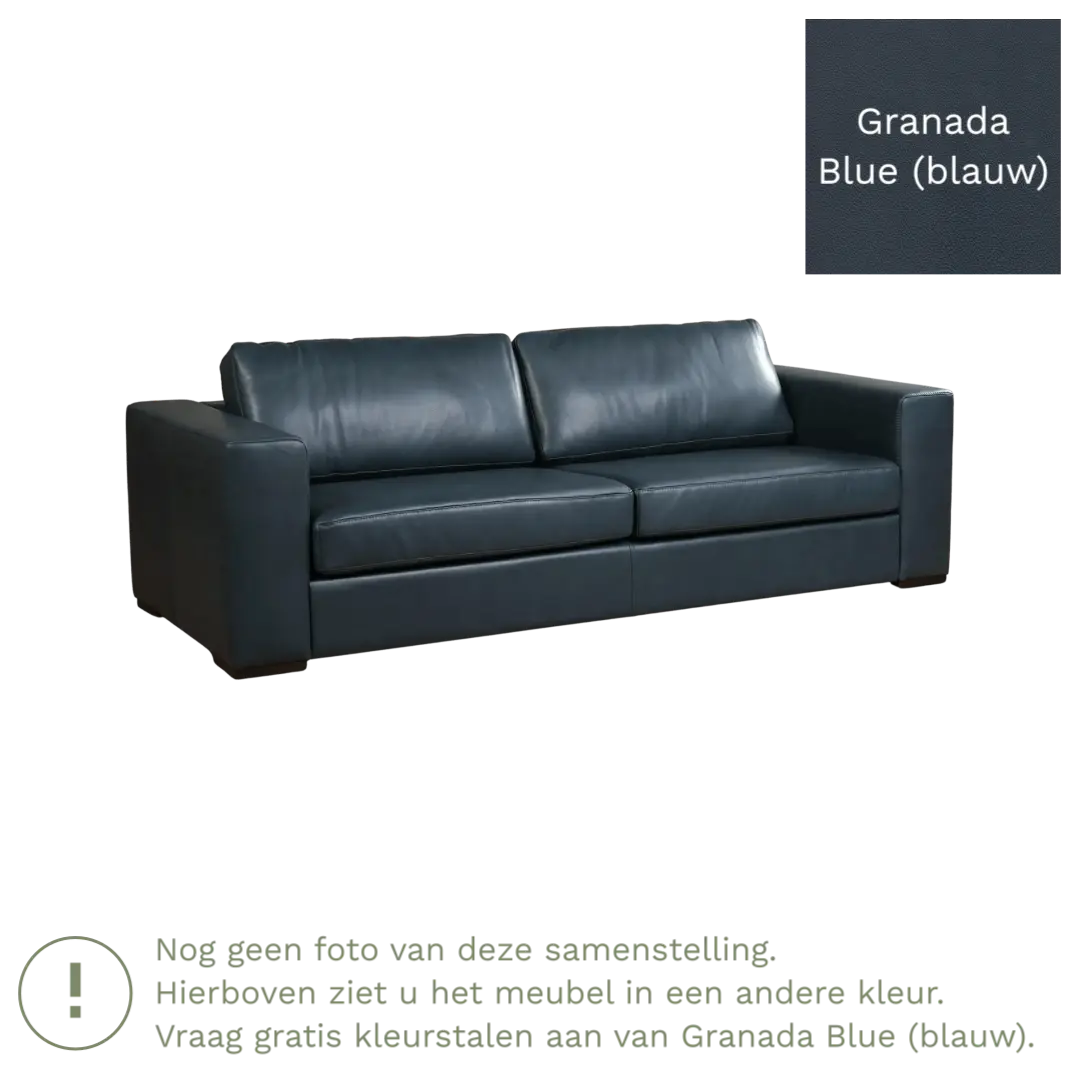 afbeelding van Leren bank Flow - 3,5 zits - Granada Blue (blauw) - Poten hout zwart