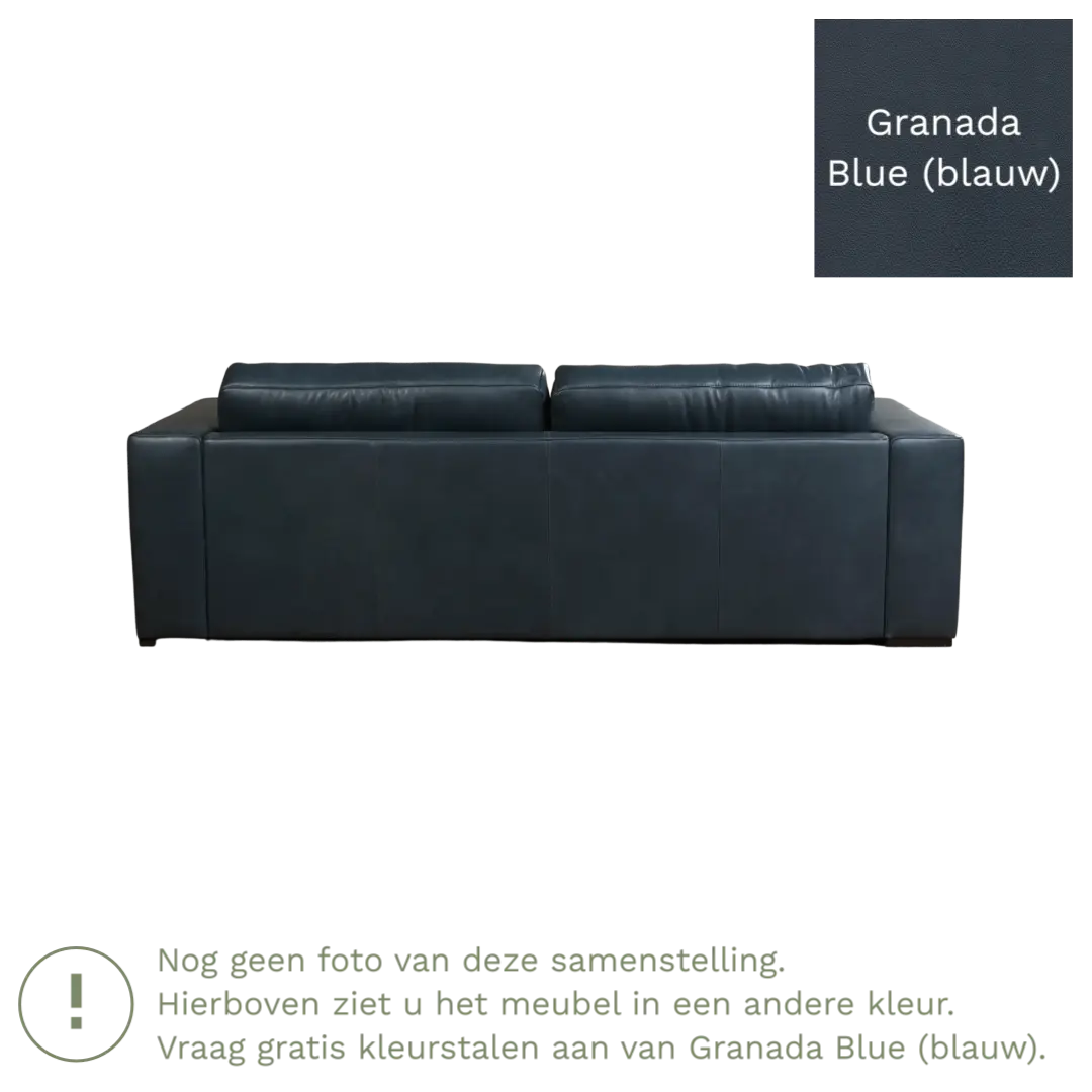 afbeelding van Leren bank Flow - 3,5 zits - Granada Blue (blauw) - Poten hout zwart