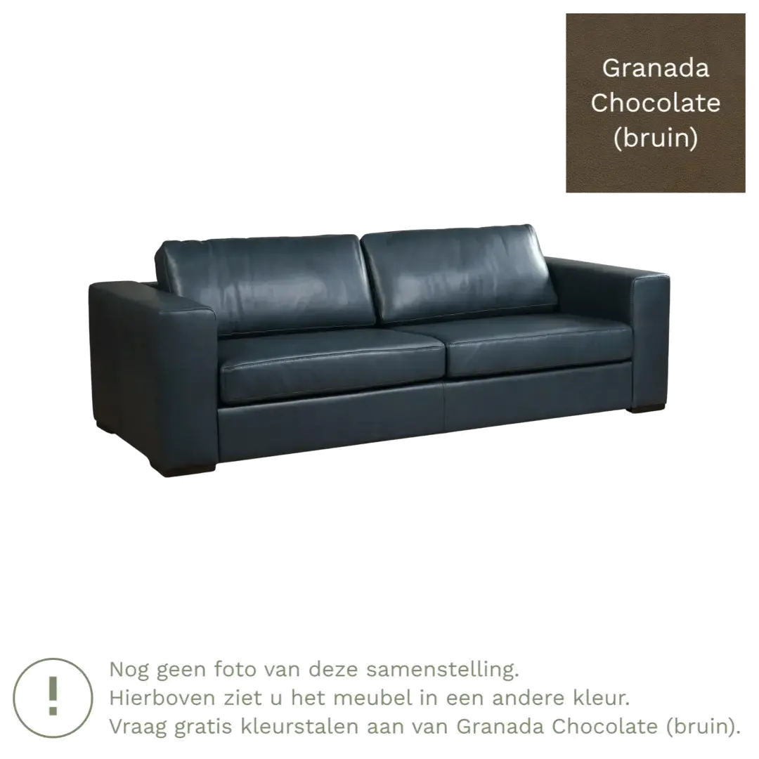 afbeelding van Leren bank Flow - 3,5 zits - Granada Chocolate (bruin) - Poten hout zwart