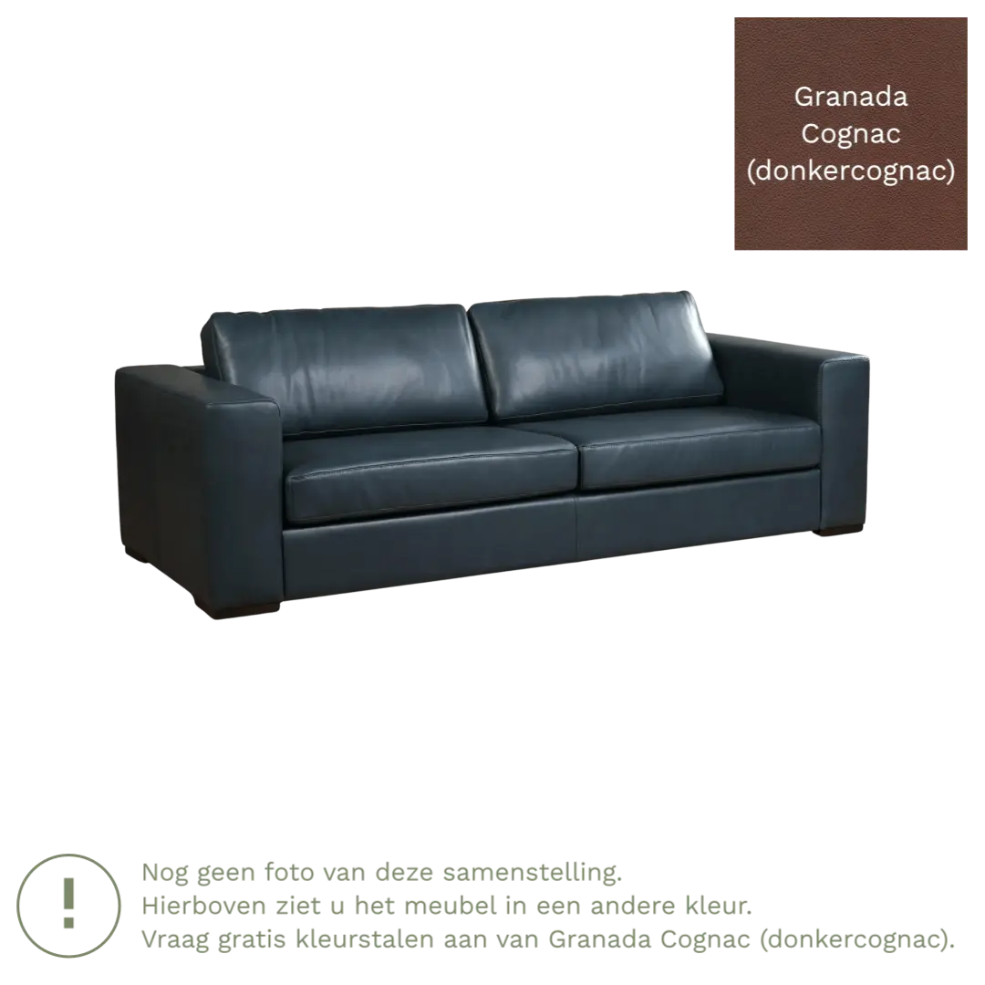 afbeelding van Leren bank Flow - 3,5 zits - Granada Cognac (donkercognac) - Poten hout zwart