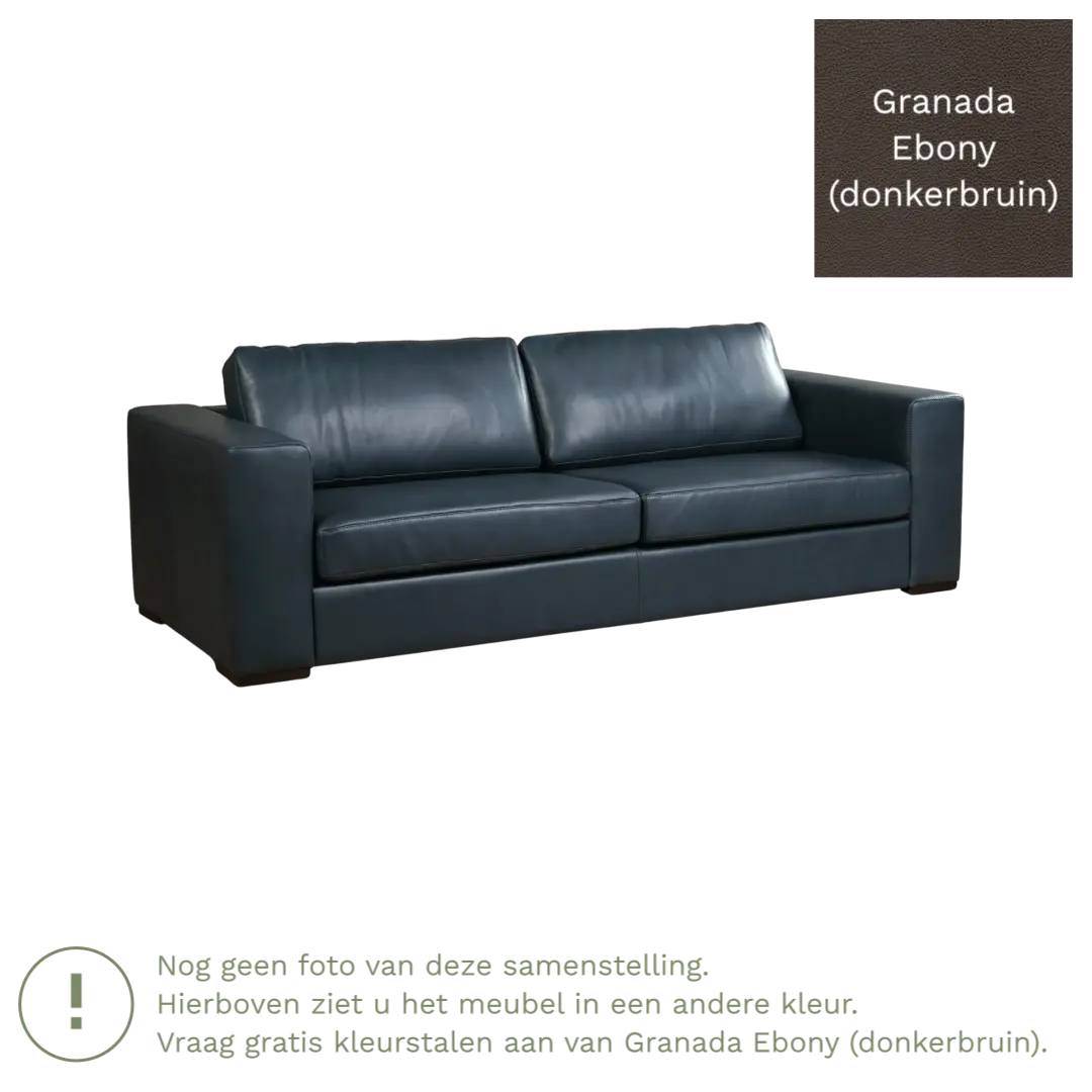 afbeelding van Leren bank Flow - 3,5 zits - Granada Ebony (donkerbruin) - Poten hout zwart