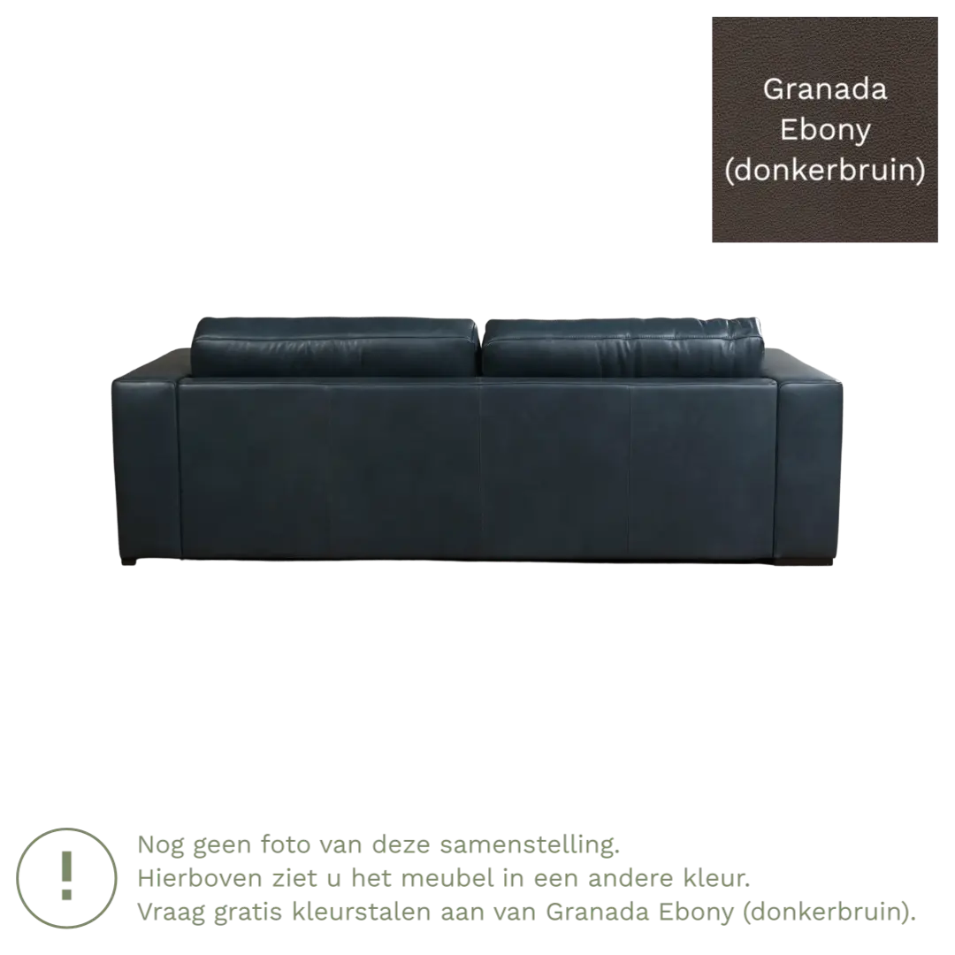 afbeelding van Leren bank Flow - 3,5 zits - Granada Ebony (donkerbruin) - Poten hout zwart
