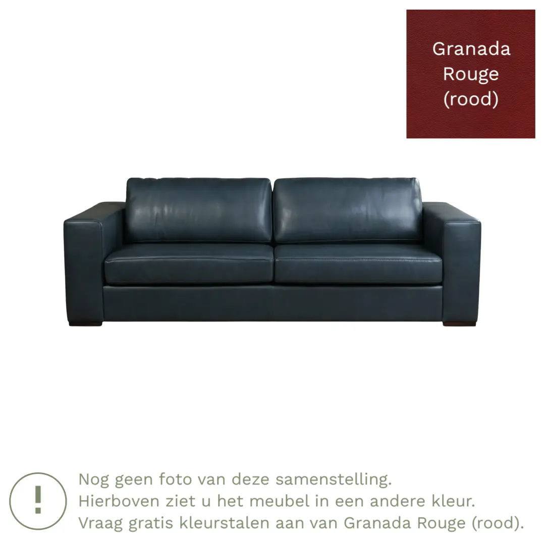 afbeelding van Leren bank Flow - 3,5 zits - Granada Rouge (rood) - Poten hout bruin