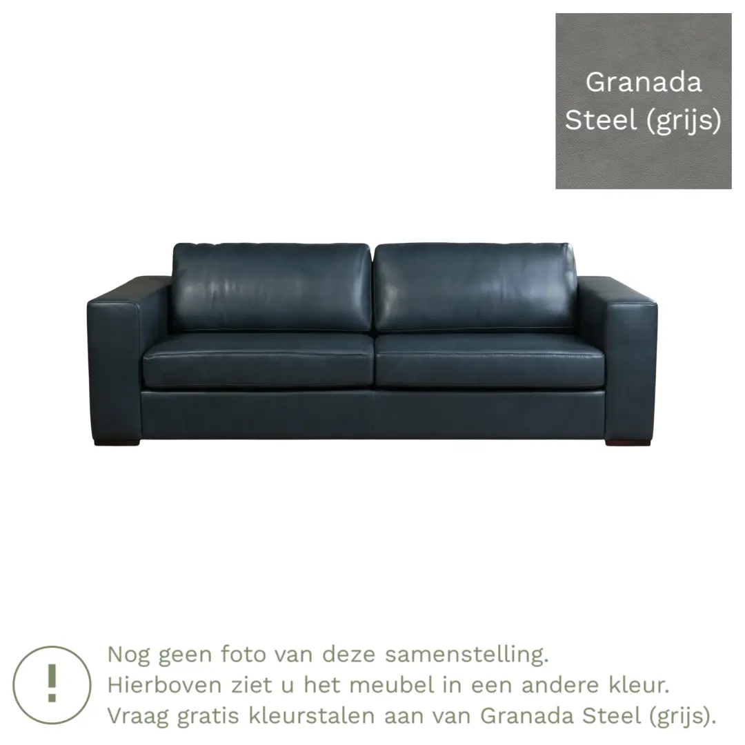 afbeelding van Leren bank Flow - 3,5 zits - Granada Steel (grijs) - Poten hout bruin