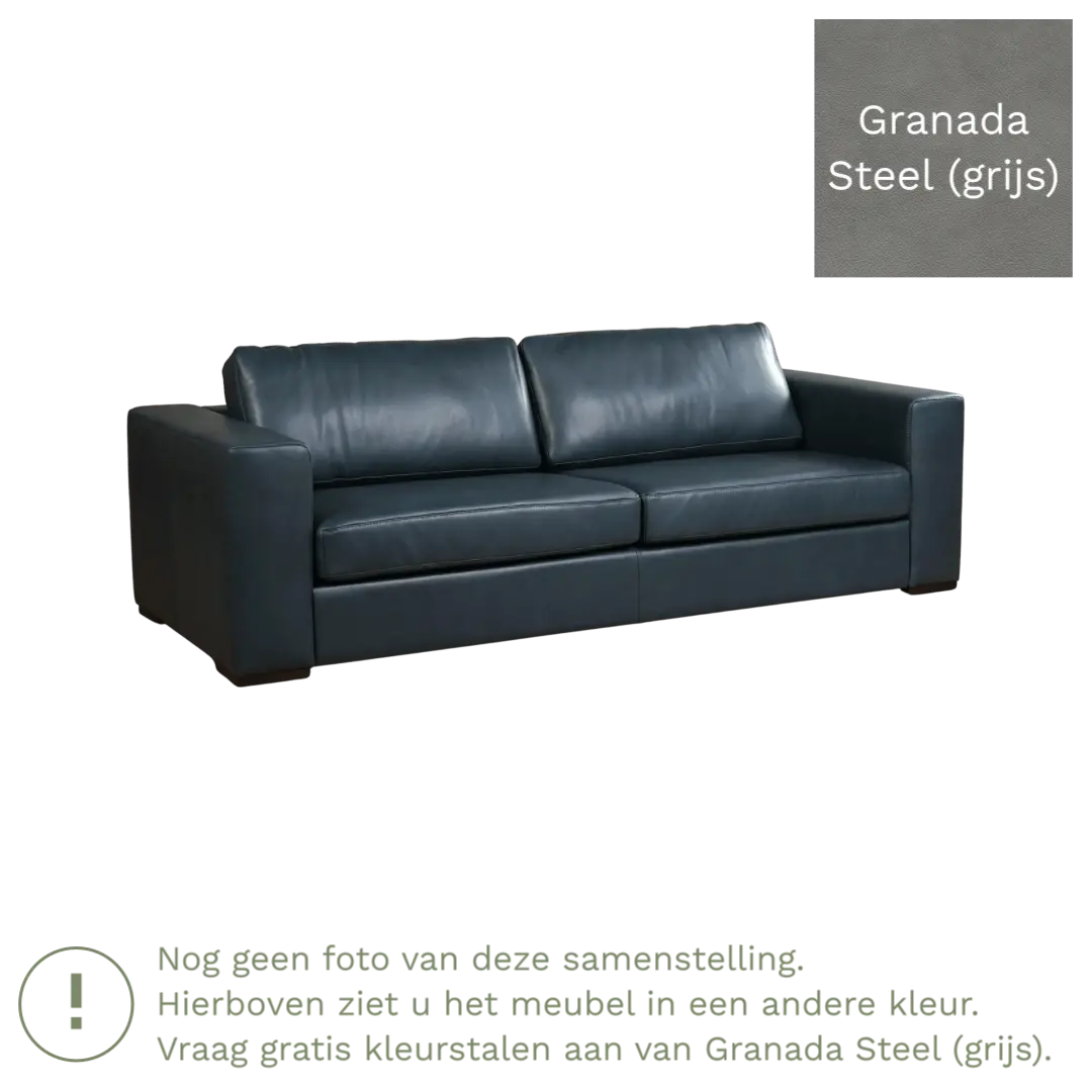 afbeelding van Leren bank Flow - 3,5 zits - Granada Steel (grijs) - Poten hout bruin