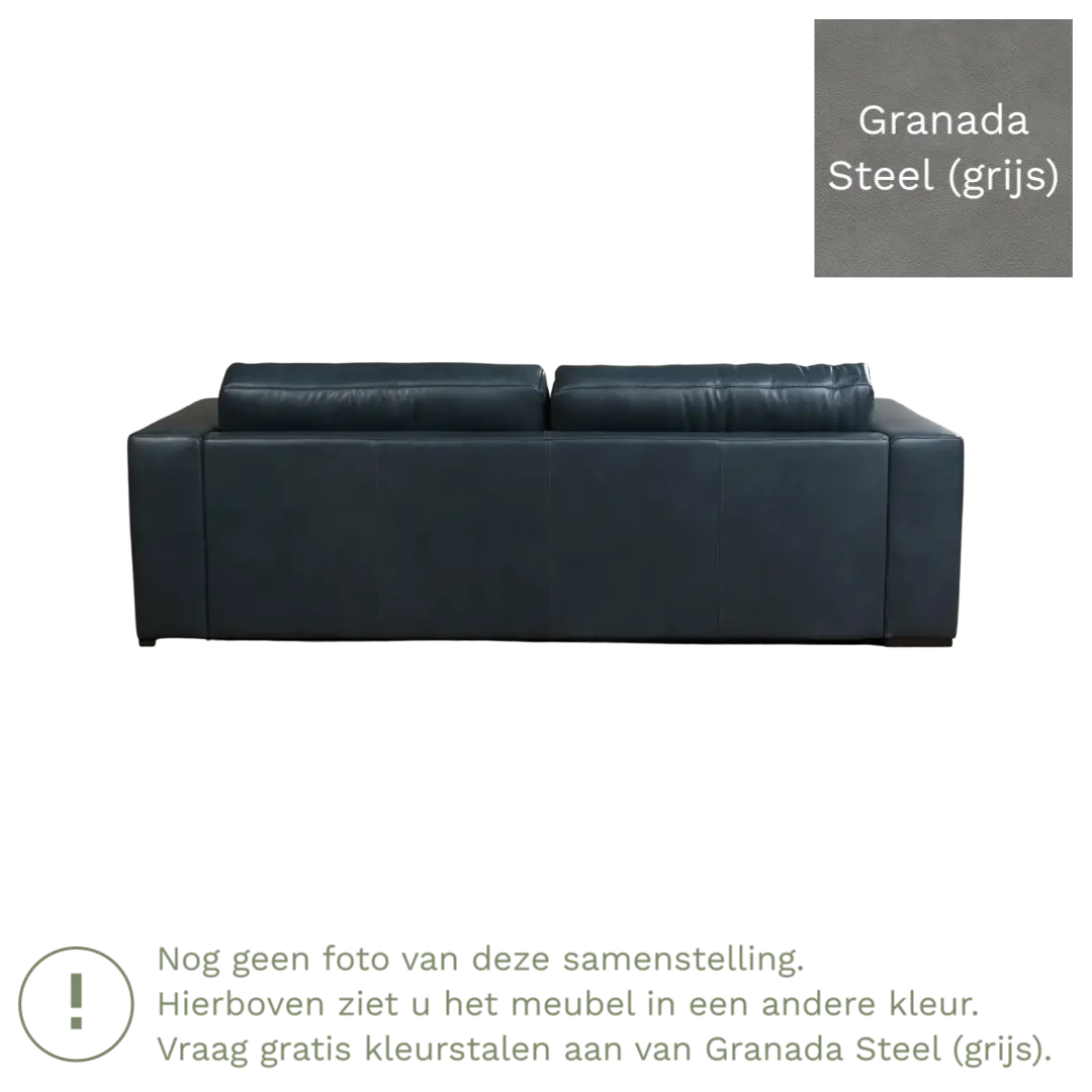 afbeelding van Leren bank Flow - 3,5 zits - Granada Steel (grijs) - Poten hout bruin
