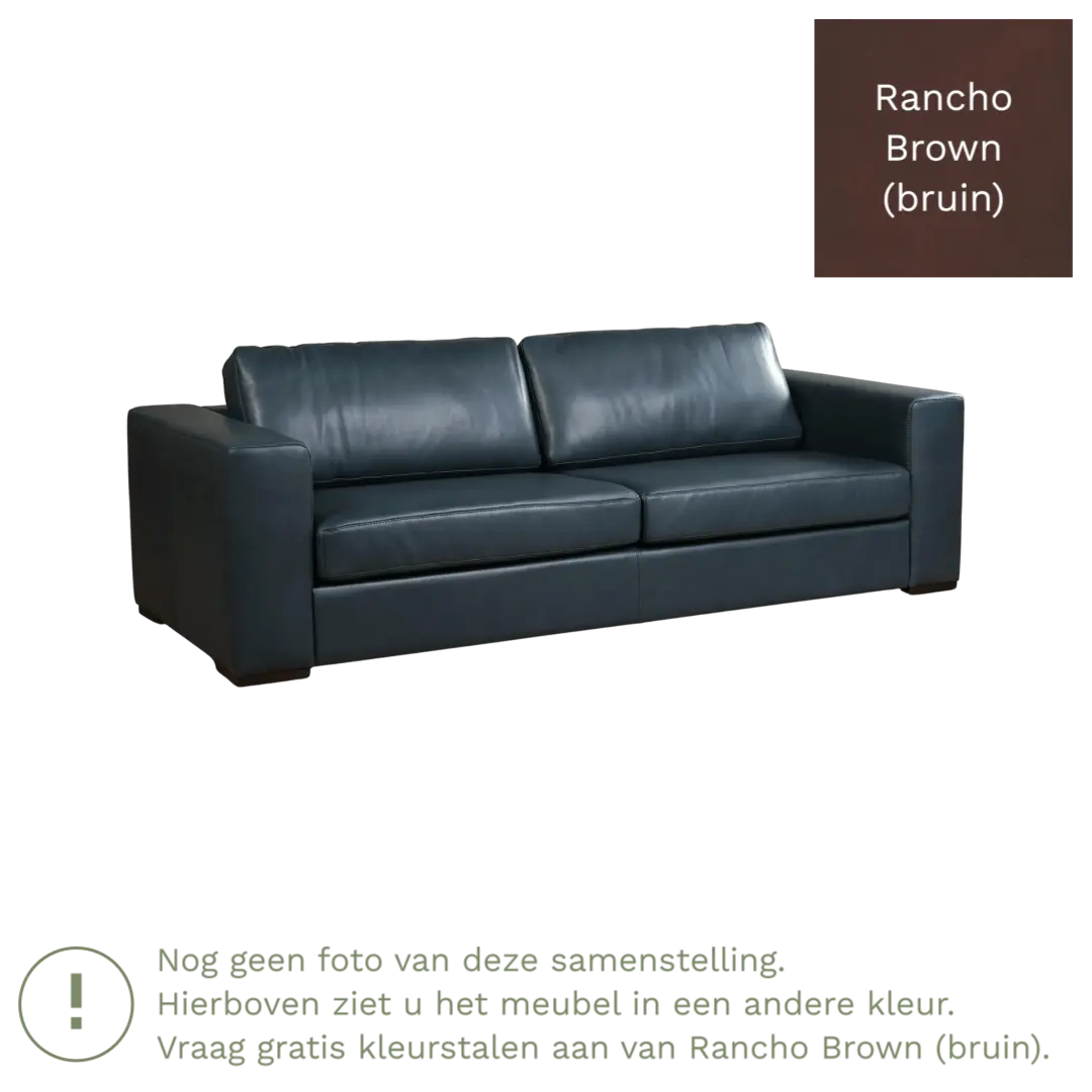 afbeelding van Leren bank Flow - 3,5 zits - Rancho Brown (bruin) - Poten hout zwart