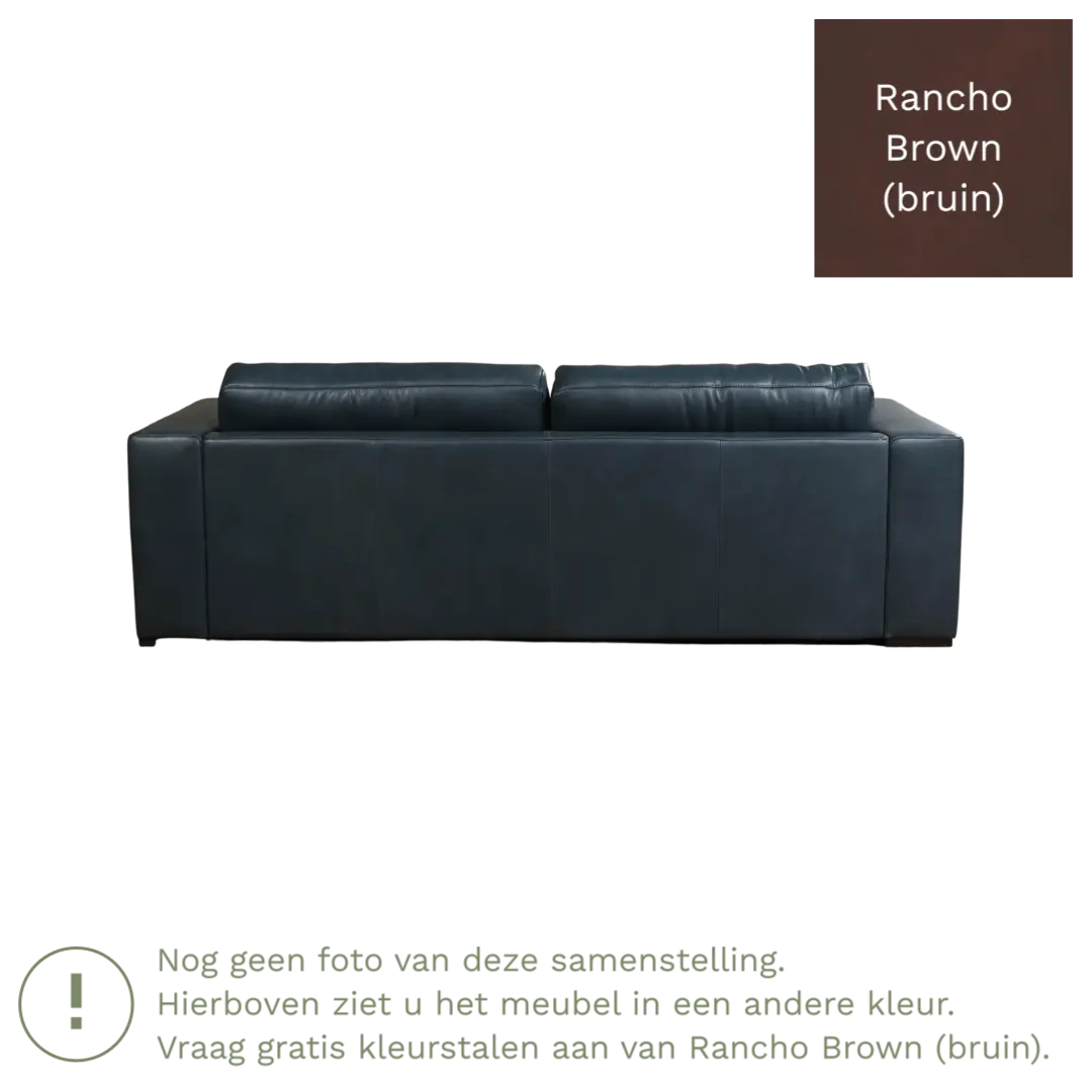 afbeelding van Leren bank Flow - 3,5 zits - Rancho Brown (bruin) - Poten hout zwart