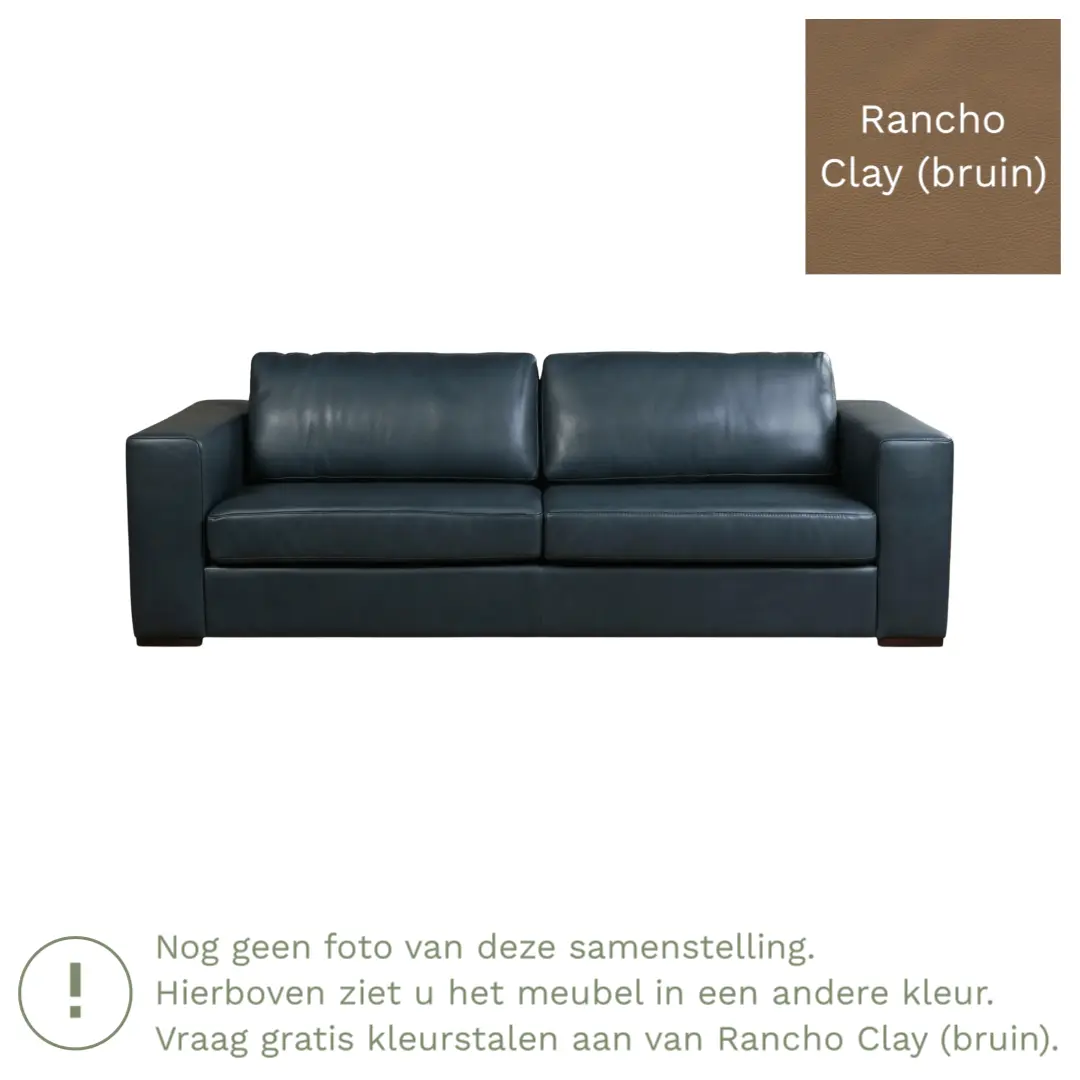 afbeelding van Leren bank Flow - 3,5 zits - Rancho Clay (bruin) - Poten hout zwart