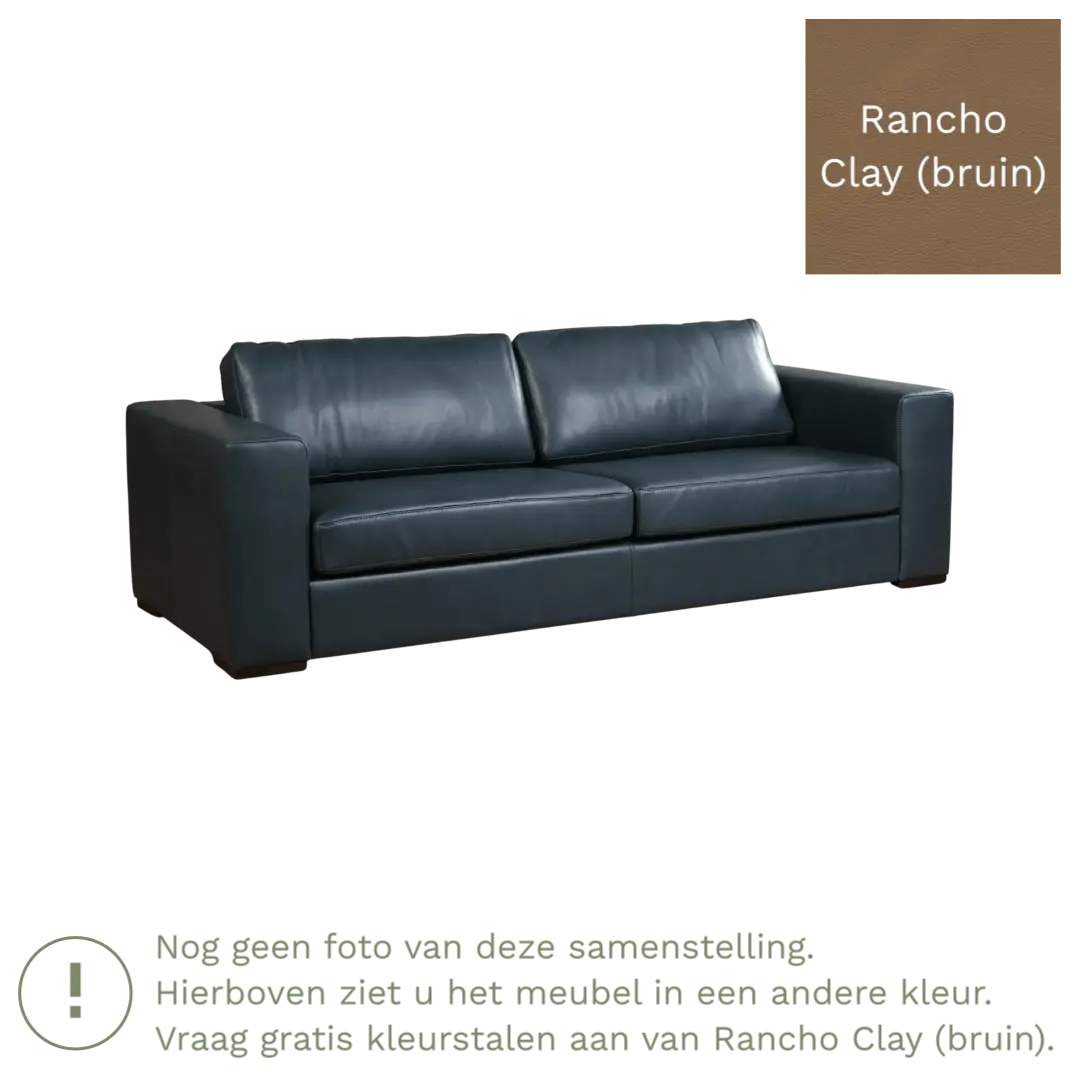 afbeelding van Leren bank Flow - 3,5 zits - Rancho Clay (bruin) - Poten hout zwart