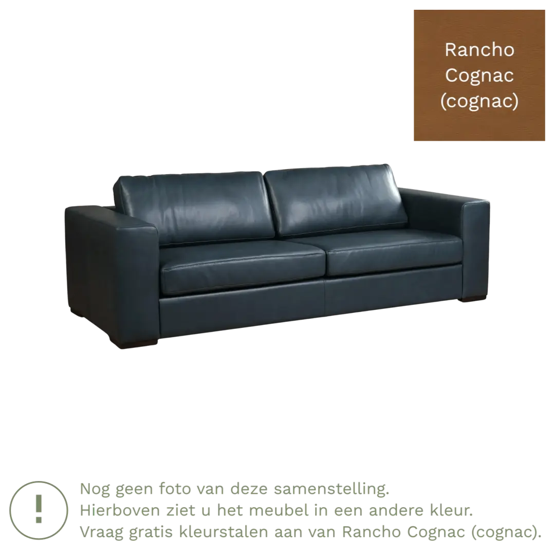 afbeelding van Leren bank Flow - 3,5 zits - Rancho Cognac (cognac) - Poten hout zwart