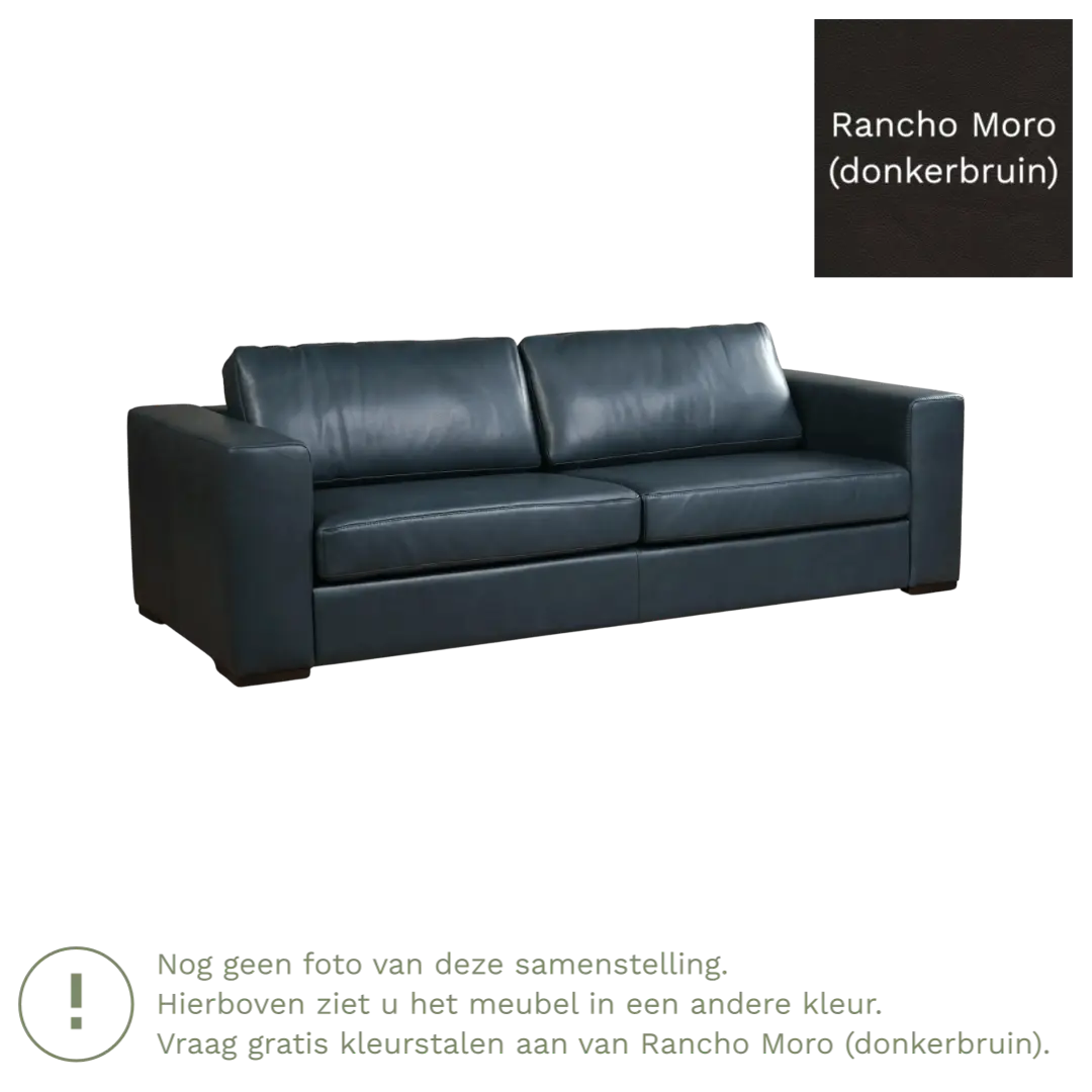 afbeelding van Leren bank Flow - 3,5 zits - Rancho Moro (donkerbruin) - Poten hout bruin