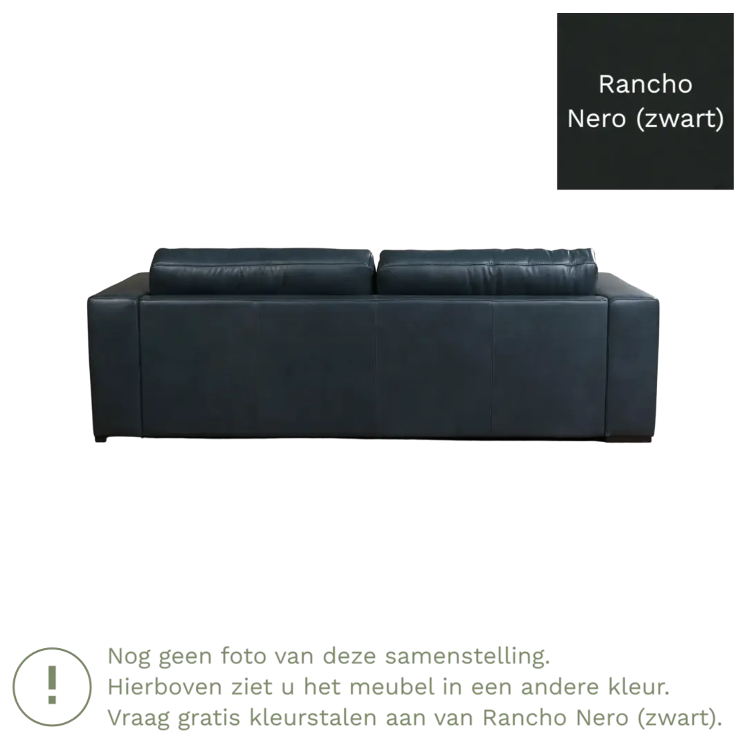 afbeelding van Leren bank Flow - 3,5 zits - Rancho Nero (zwart) - Poten hout bruin