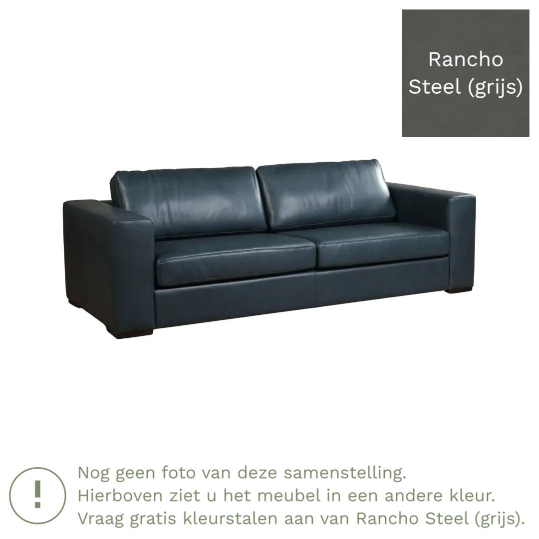 afbeelding van Leren bank Flow - 3,5 zits - Rancho Steel (grijs) - Poten hout bruin