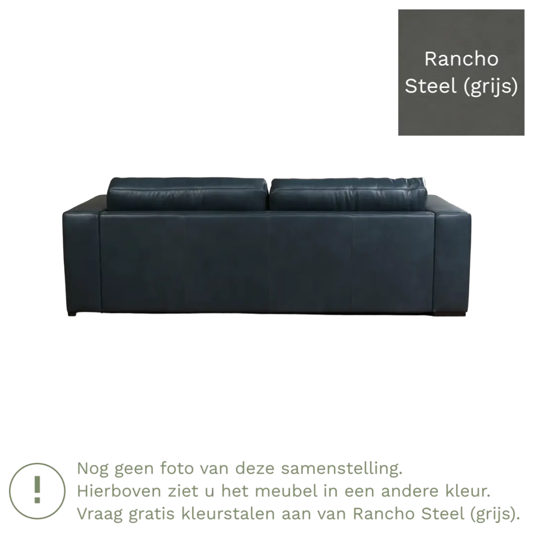 afbeelding van Leren bank Flow - 3,5 zits - Rancho Steel (grijs) - Poten hout bruin
