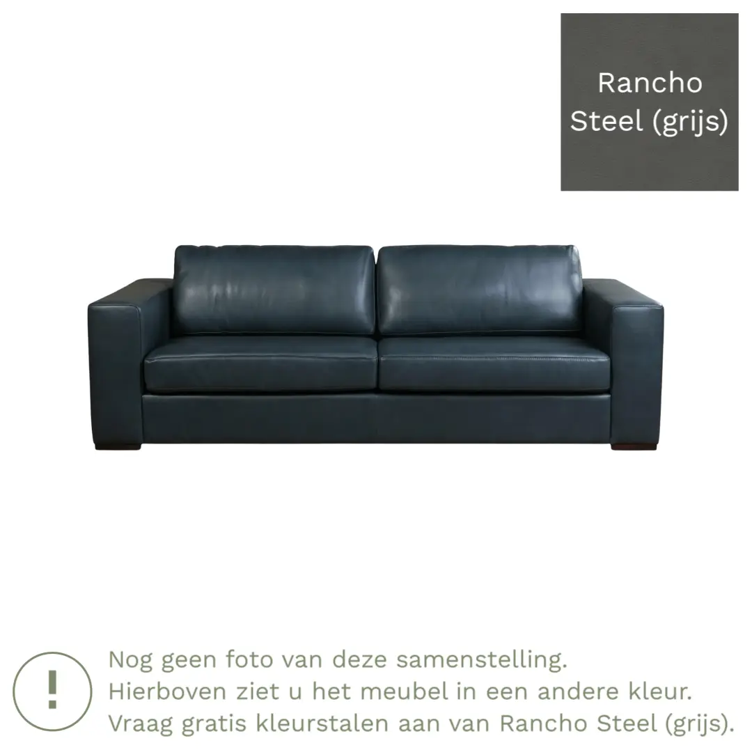 afbeelding van Leren bank Flow - 3,5 zits - Rancho Steel (grijs) - Poten hout zwart