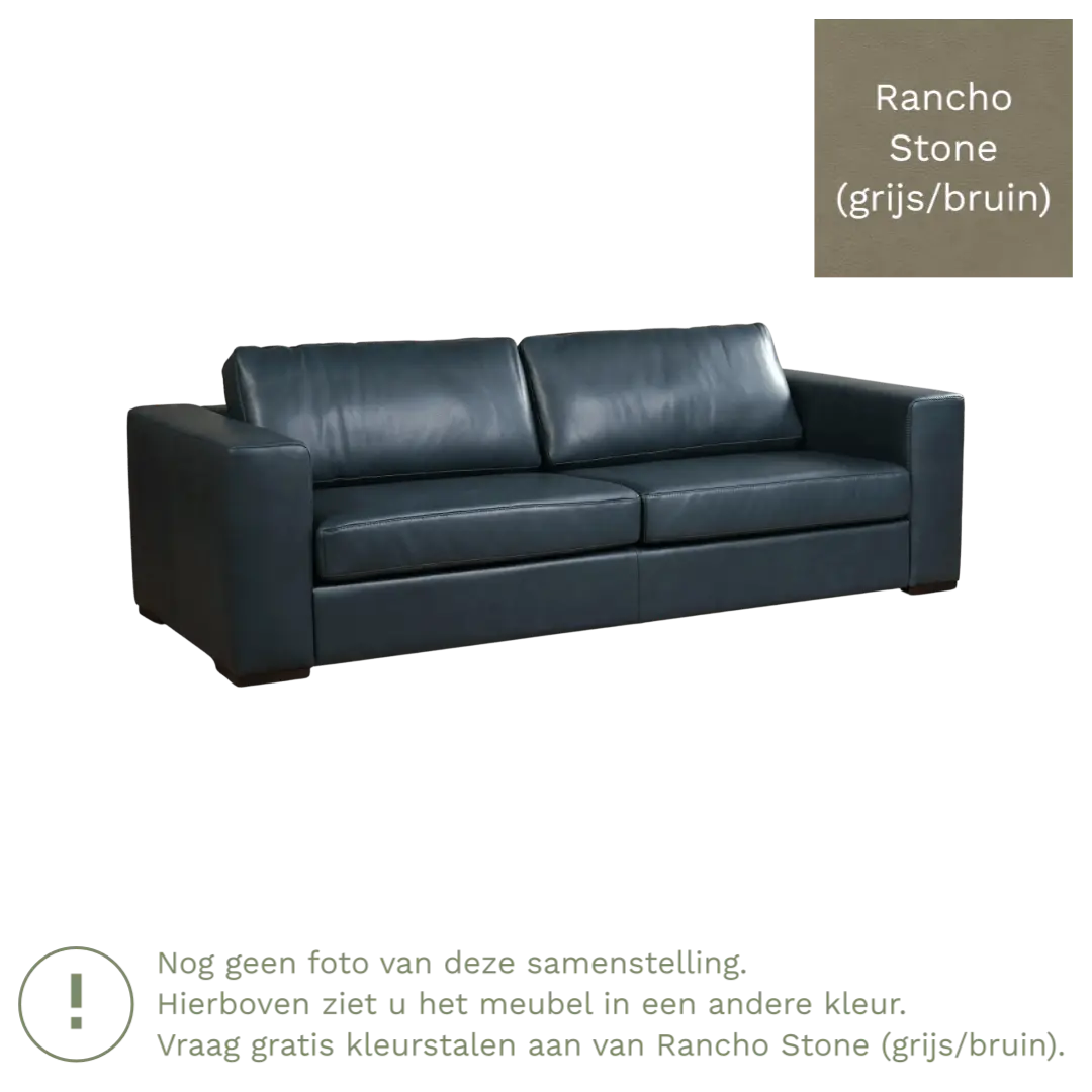 afbeelding van Leren bank Flow - 3,5 zits - Rancho Stone (grijs/bruin) - Poten hout zwart