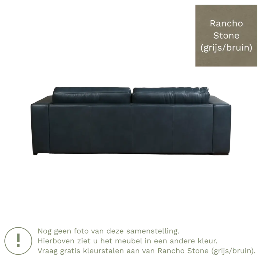 afbeelding van Leren bank Flow - 3,5 zits - Rancho Stone (grijs/bruin) - Poten hout zwart