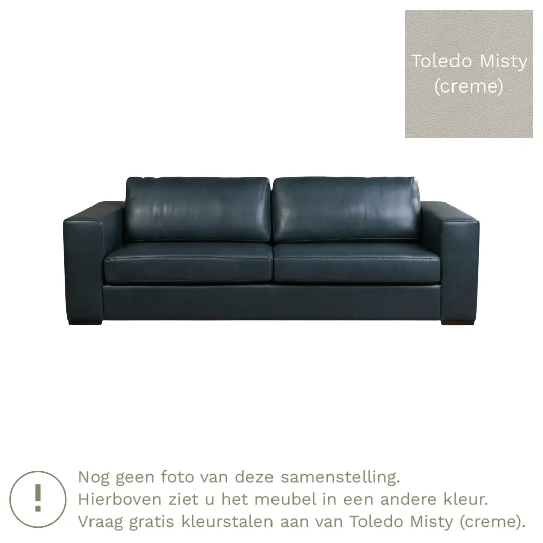 afbeelding van Leren bank Flow - 3,5 zits - Toledo Misty (crème) - Poten hout bruin