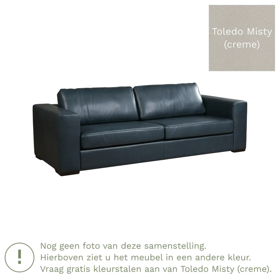 afbeelding van Leren bank Flow - 3,5 zits - Toledo Misty (crème) - Poten hout bruin