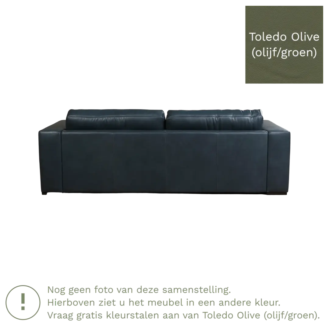 afbeelding van Leren bank Flow - 3,5 zits - Toledo Olive (olijf/goen) - Poten hout bruin