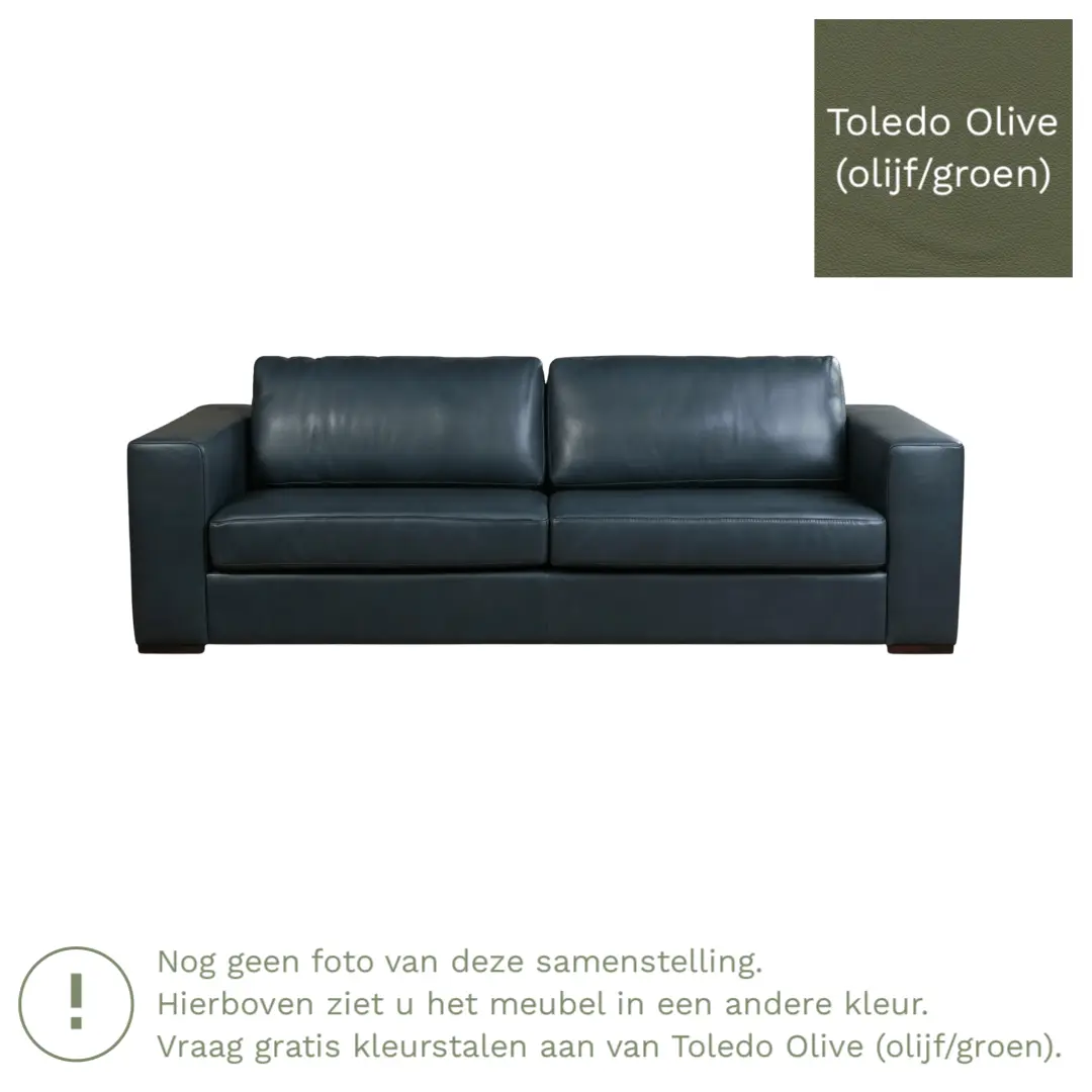 afbeelding van Leren bank Flow - 3,5 zits - Toledo Olive (olijf/goen) - Poten hout zwart