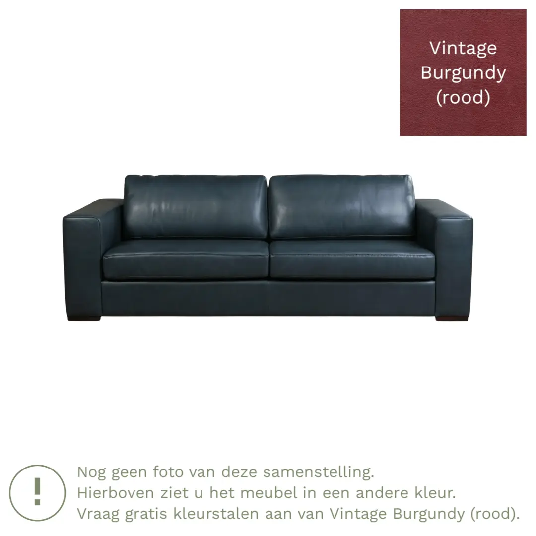 afbeelding van Leren bank Flow - 3,5 zits - Vintage Burgundy (rood) - Poten hout bruin