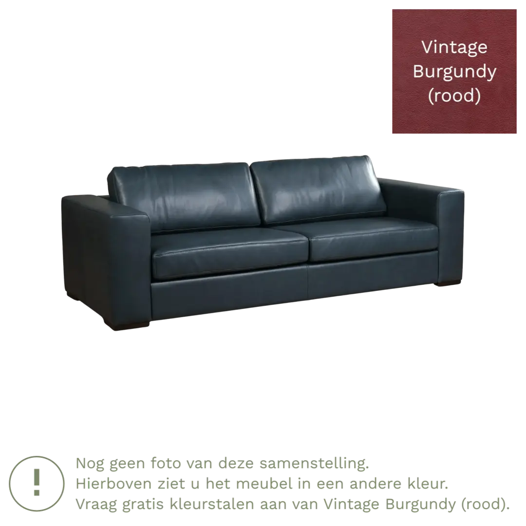 afbeelding van Leren bank Flow - 3,5 zits - Vintage Burgundy (rood) - Poten hout zwart