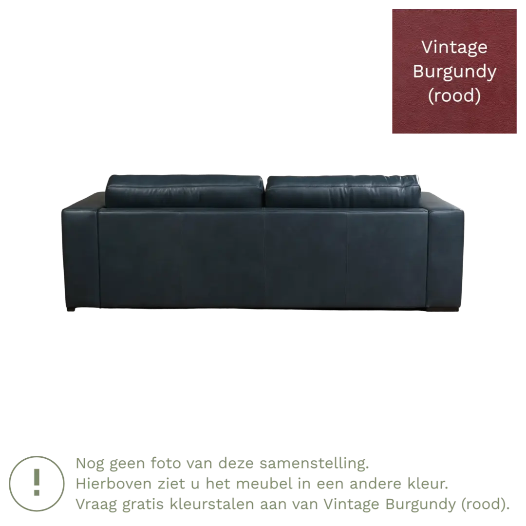 afbeelding van Leren bank Flow - 3,5 zits - Vintage Burgundy (rood) - Poten hout zwart