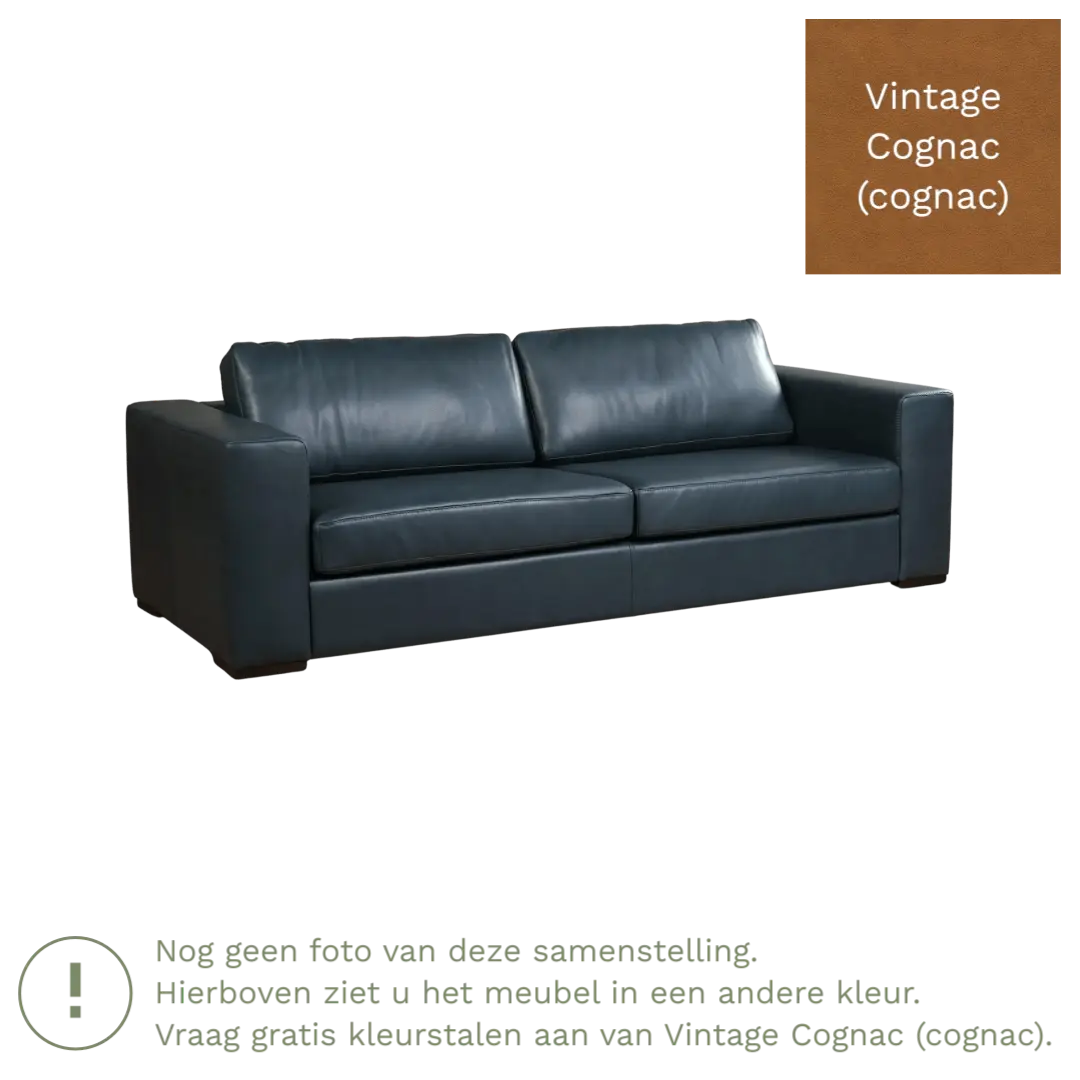 afbeelding van Leren bank Flow - 3,5 zits - Vintage Cognac (cognac) - Poten hout bruin