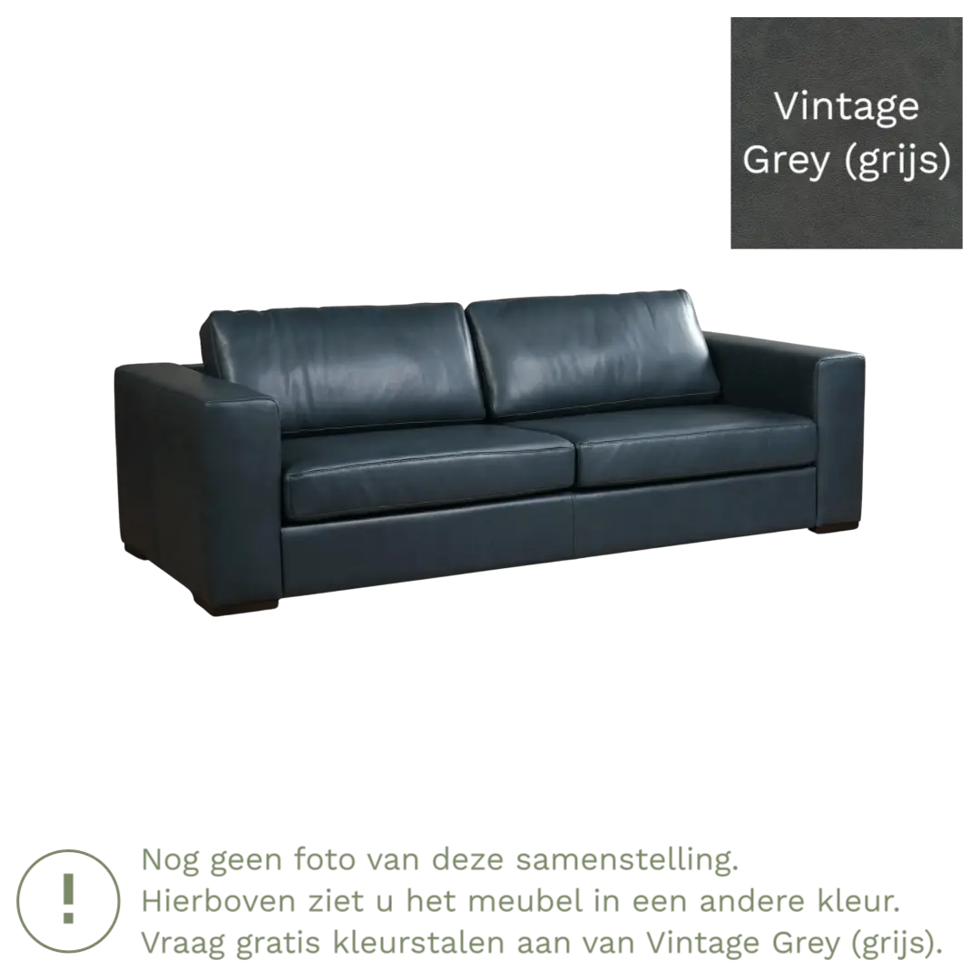 afbeelding van Leren bank Flow - 3,5 zits - Vintage Grey (grijs) - Poten hout zwart