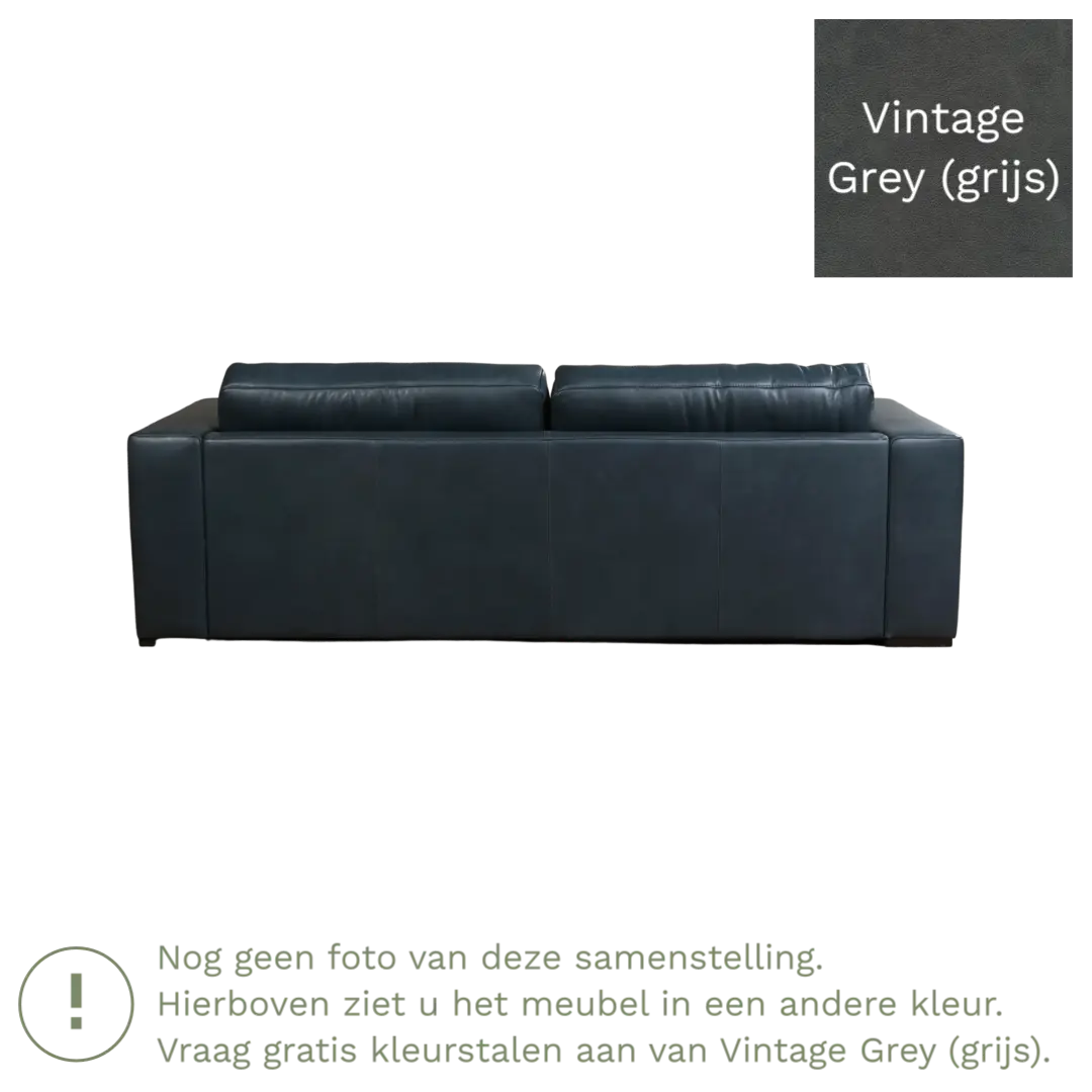 afbeelding van Leren bank Flow - 3,5 zits - Vintage Grey (grijs) - Poten hout zwart
