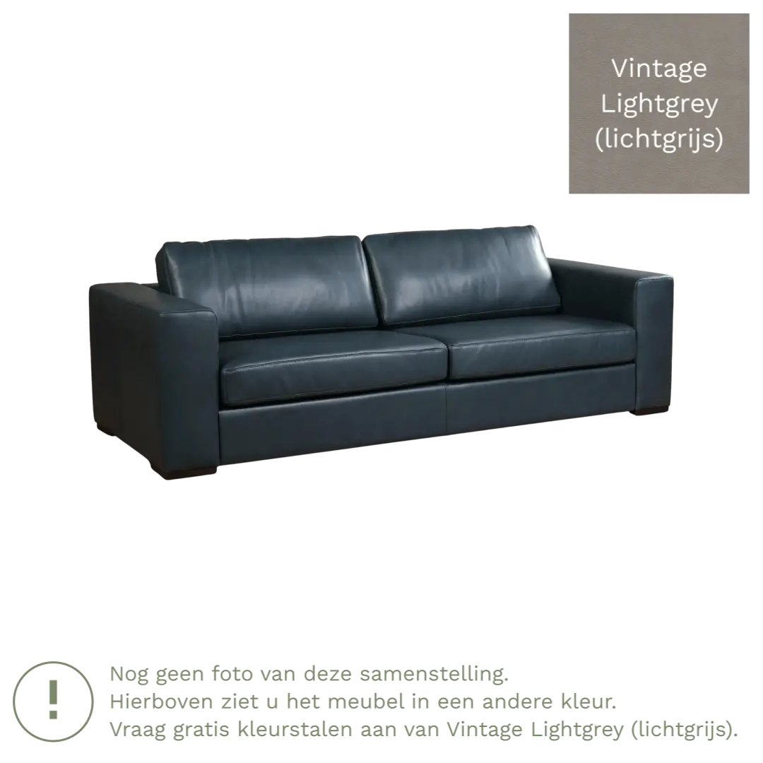 afbeelding van Leren bank Flow - 3,5 zits - Vintage Lightgrey (lichtgrijs) - Poten hout bruin