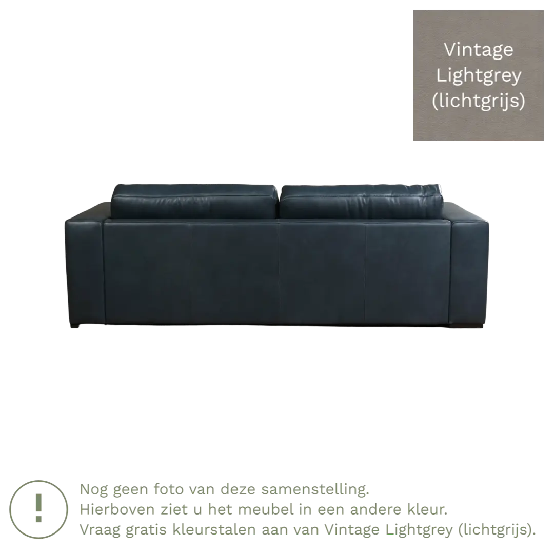 afbeelding van Leren bank Flow - 3,5 zits - Vintage Lightgrey (lichtgrijs) - Poten hout bruin