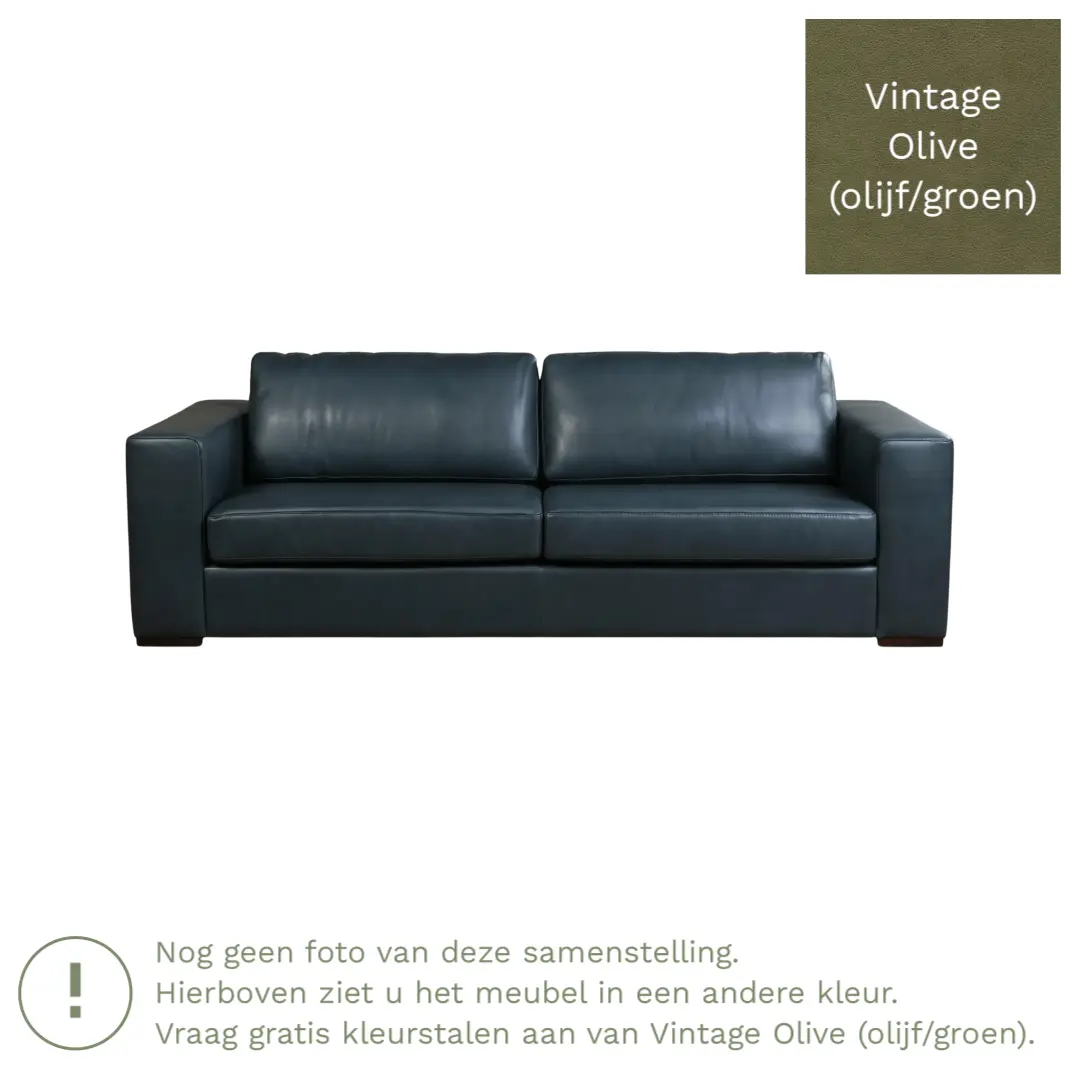 afbeelding van Leren bank Flow - 3,5 zits - Vintage Olive (olijf/groen) - Poten hout bruin