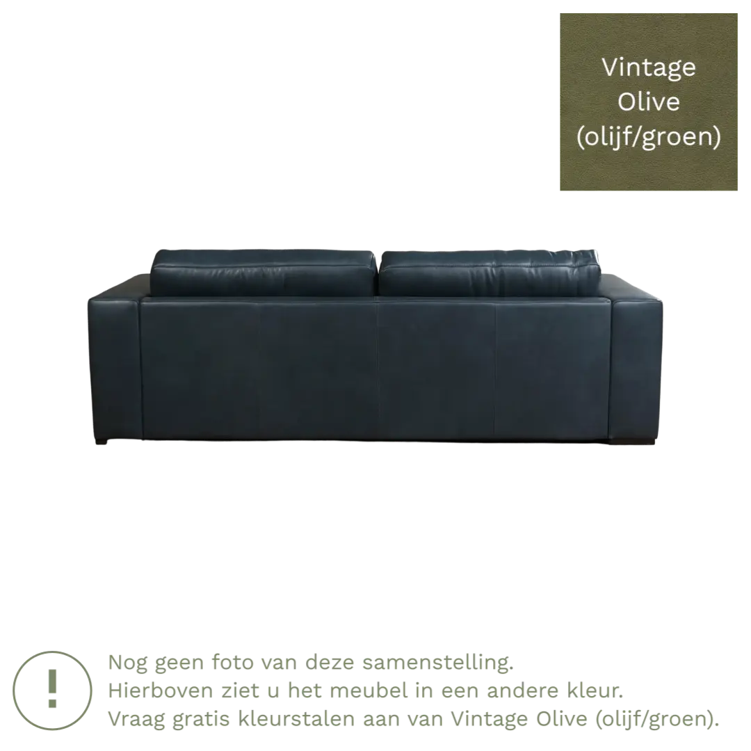afbeelding van Leren bank Flow - 3,5 zits - Vintage Olive (olijf/groen) - Poten hout bruin