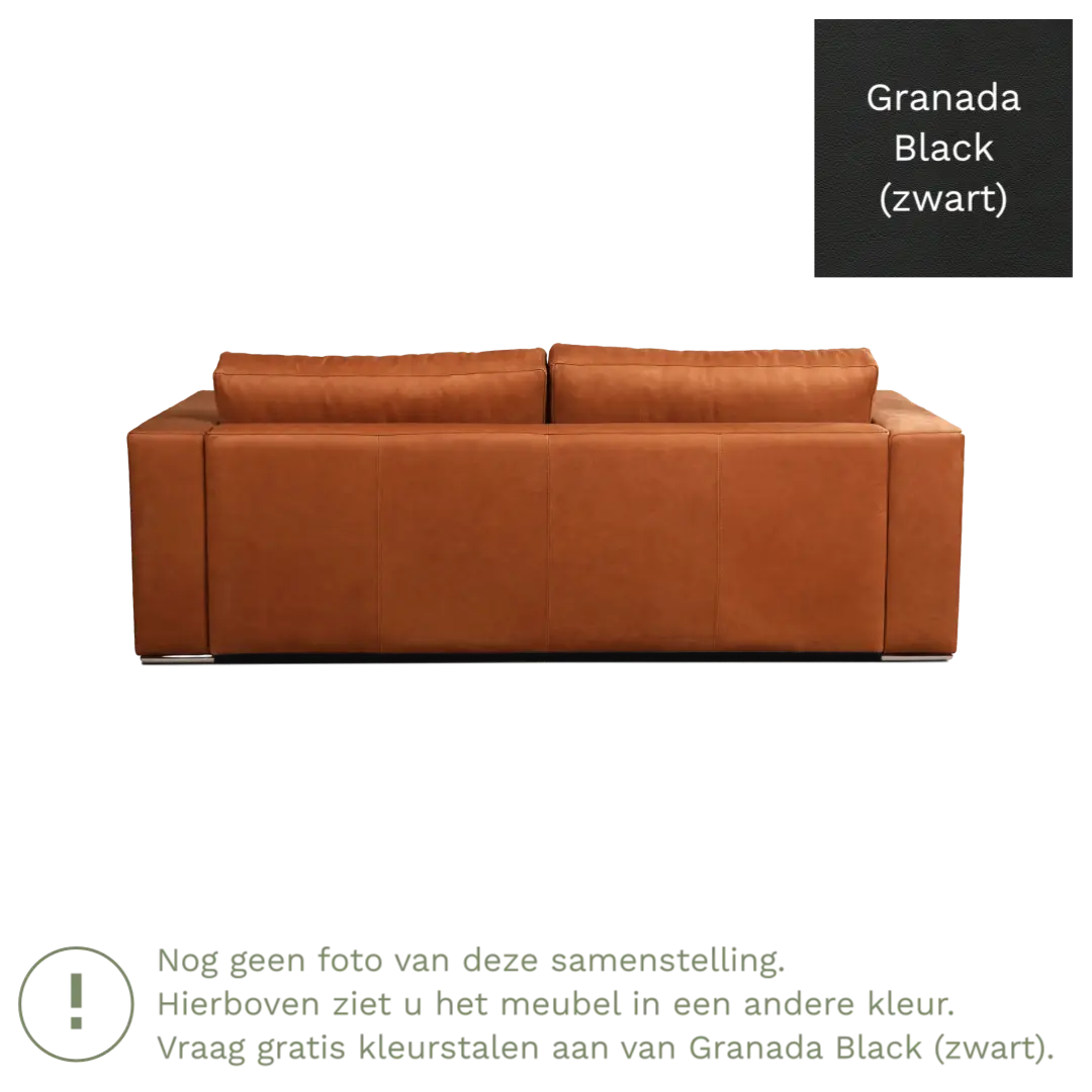 afbeelding van Leren bank Flow - 3 zits - Granada Black (zwart) - Poten hout zwart