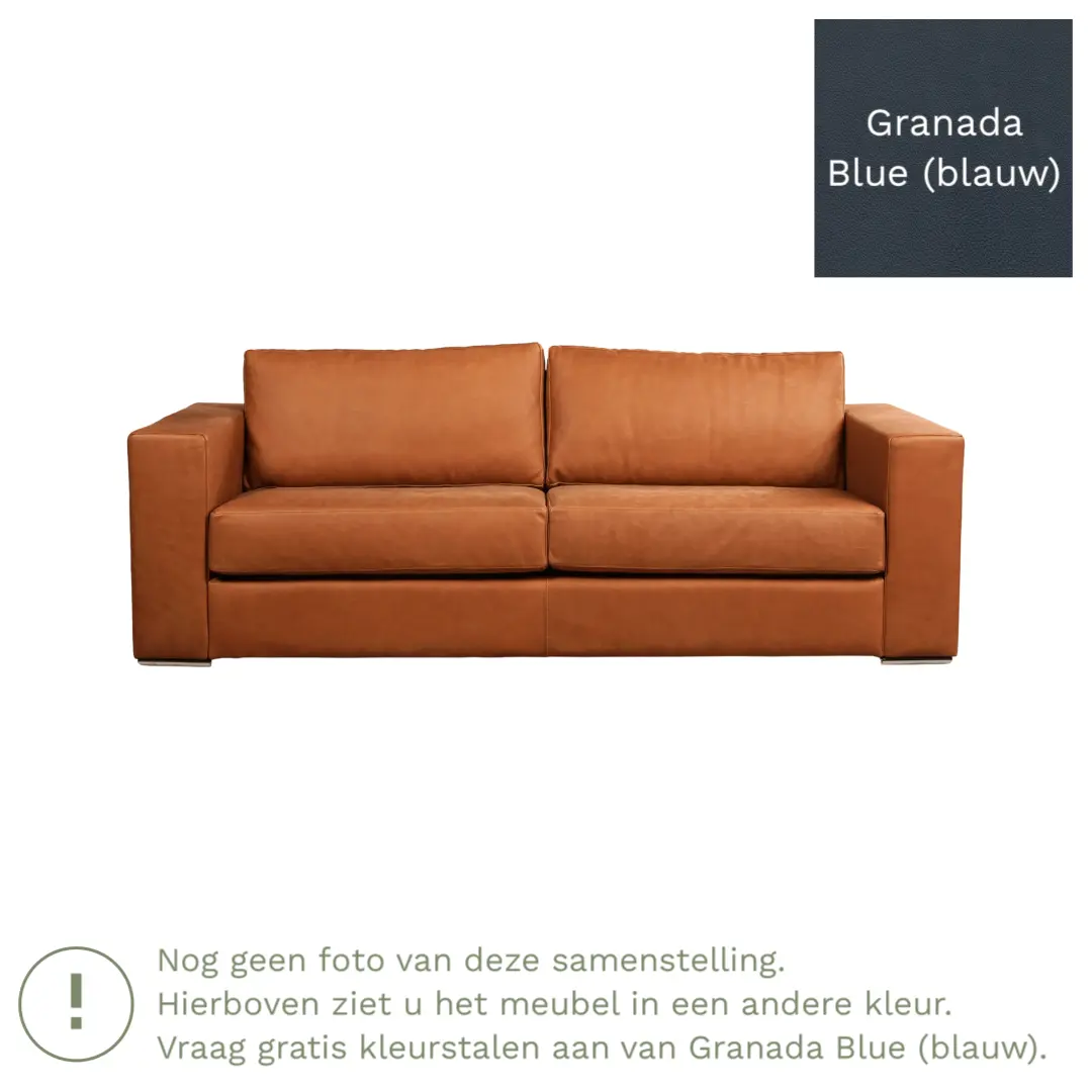afbeelding van Leren bank Flow - 3 zits - Granada Blue (blauw) - Poten hout zwart