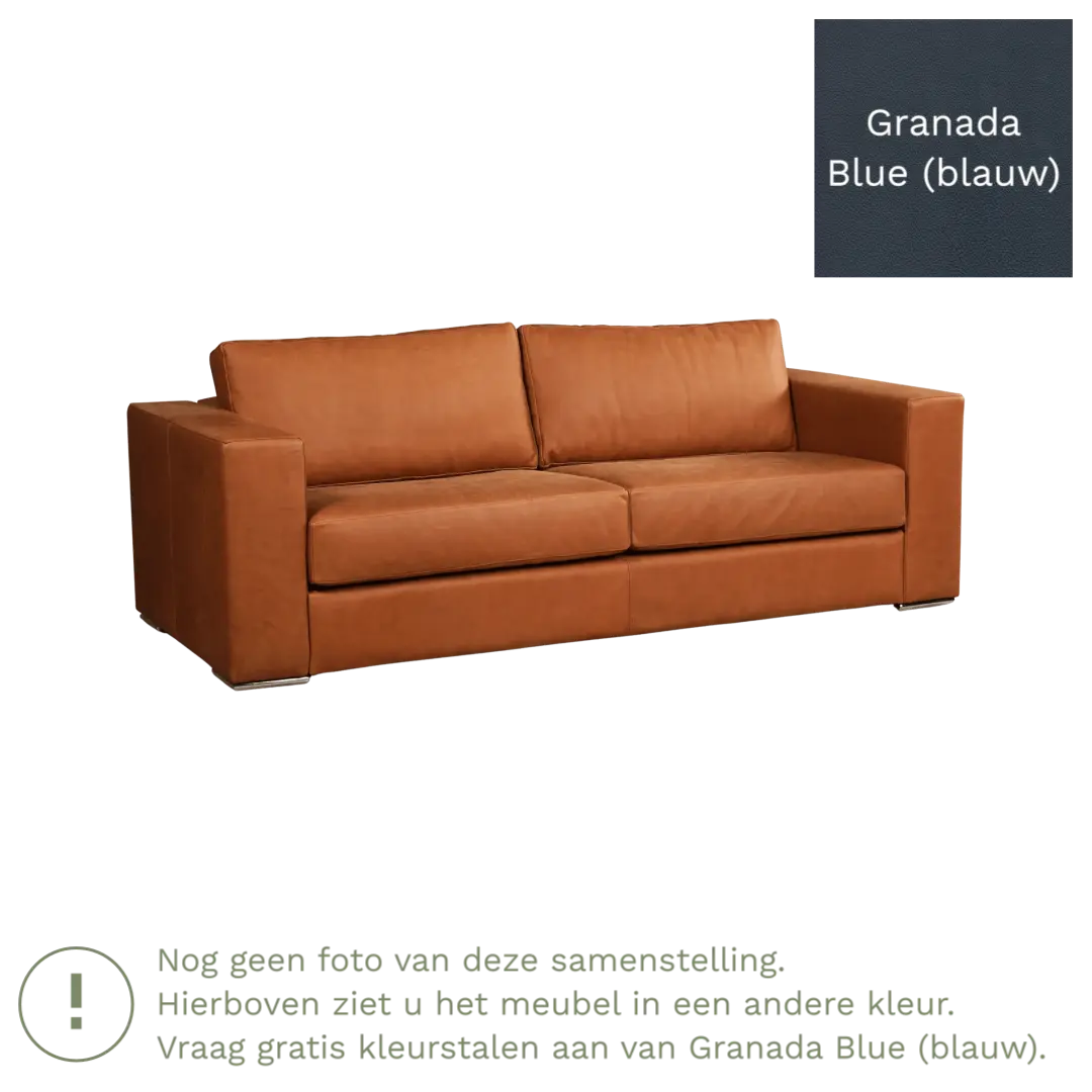 afbeelding van Leren bank Flow - 3 zits - Granada Blue (blauw) - Poten hout zwart
