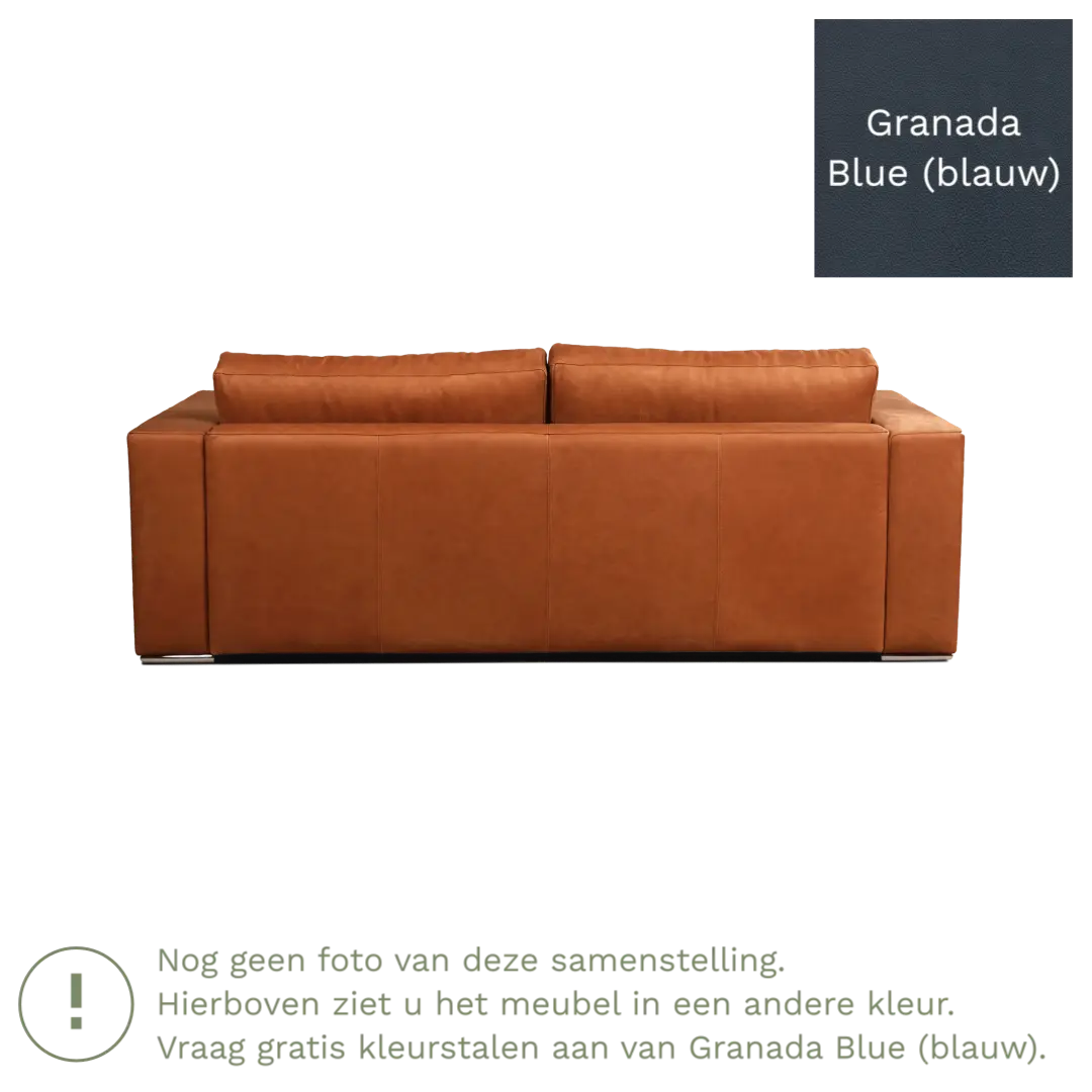 afbeelding van Leren bank Flow - 3 zits - Granada Blue (blauw) - Poten hout zwart