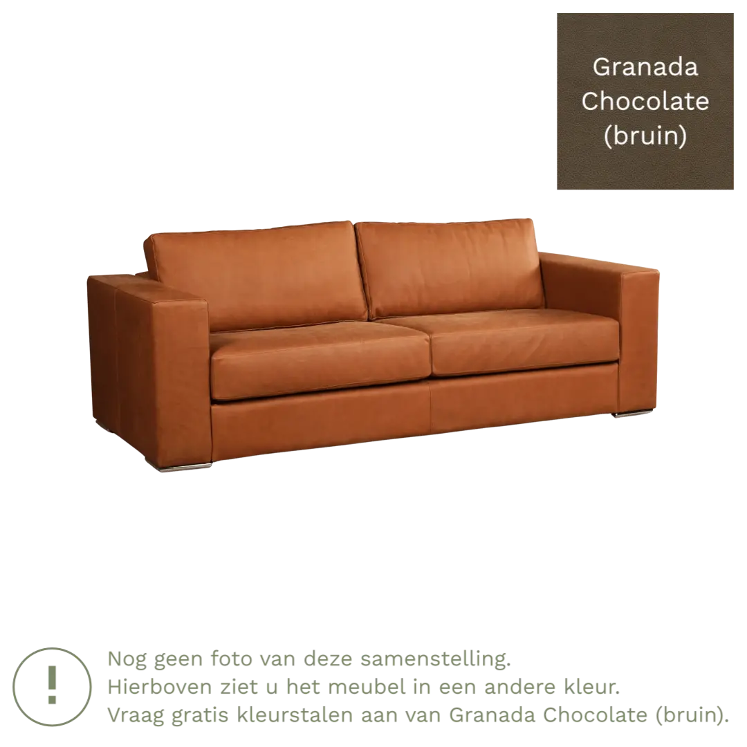 afbeelding van Leren bank Flow - 3 zits - Granada Chocolate (bruin) - Poten hout bruin