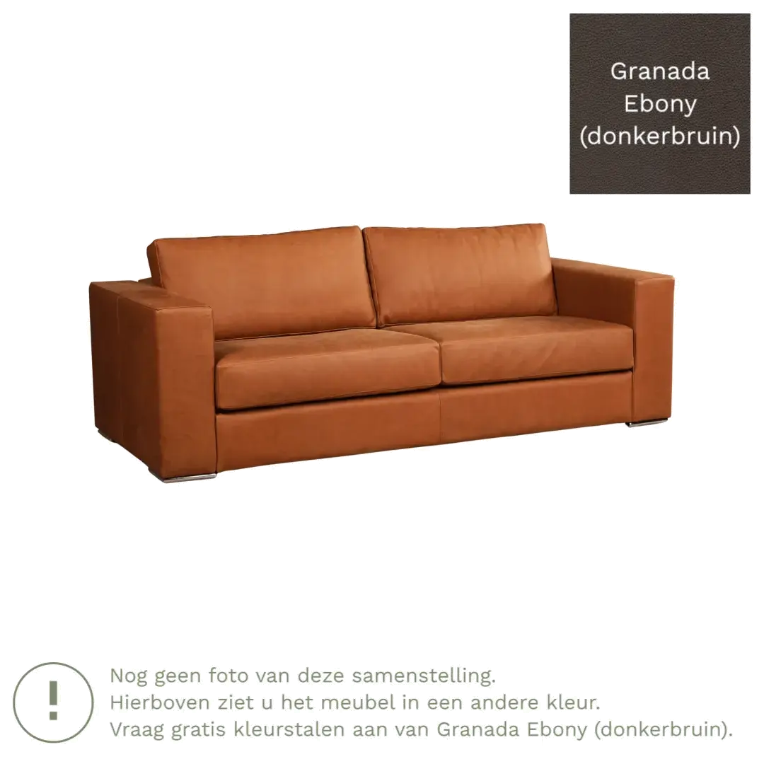 afbeelding van Leren bank Flow - 3 zits - Granada Ebony (donkerbruin) - Poten hout bruin