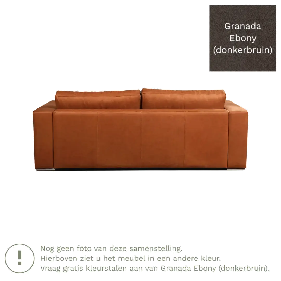 afbeelding van Leren bank Flow - 3 zits - Granada Ebony (donkerbruin) - Poten hout bruin