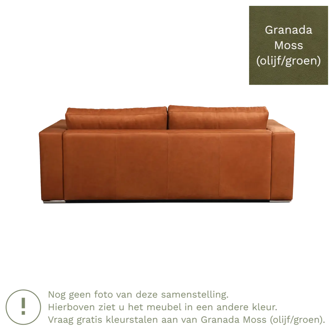 afbeelding van Leren bank Flow - 3 zits - Granada Moss (olijf/groen) - Poten hout bruin