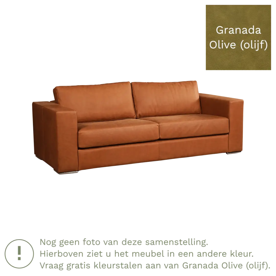 afbeelding van Leren bank Flow - 3 zits - Granada Olive (olijf) - Poten hout zwart