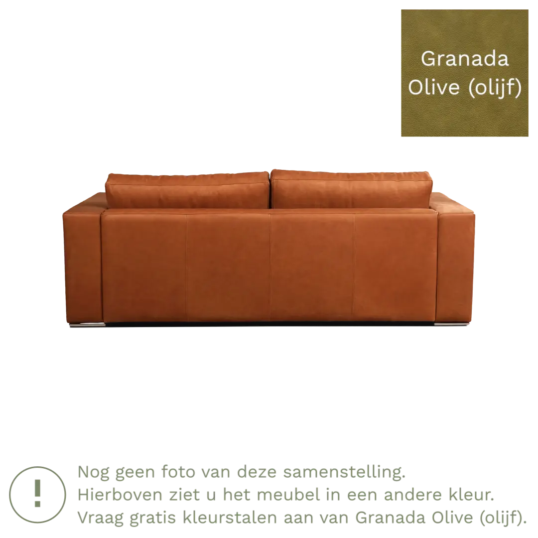 afbeelding van Leren bank Flow - 3 zits - Granada Olive (olijf) - Poten hout zwart